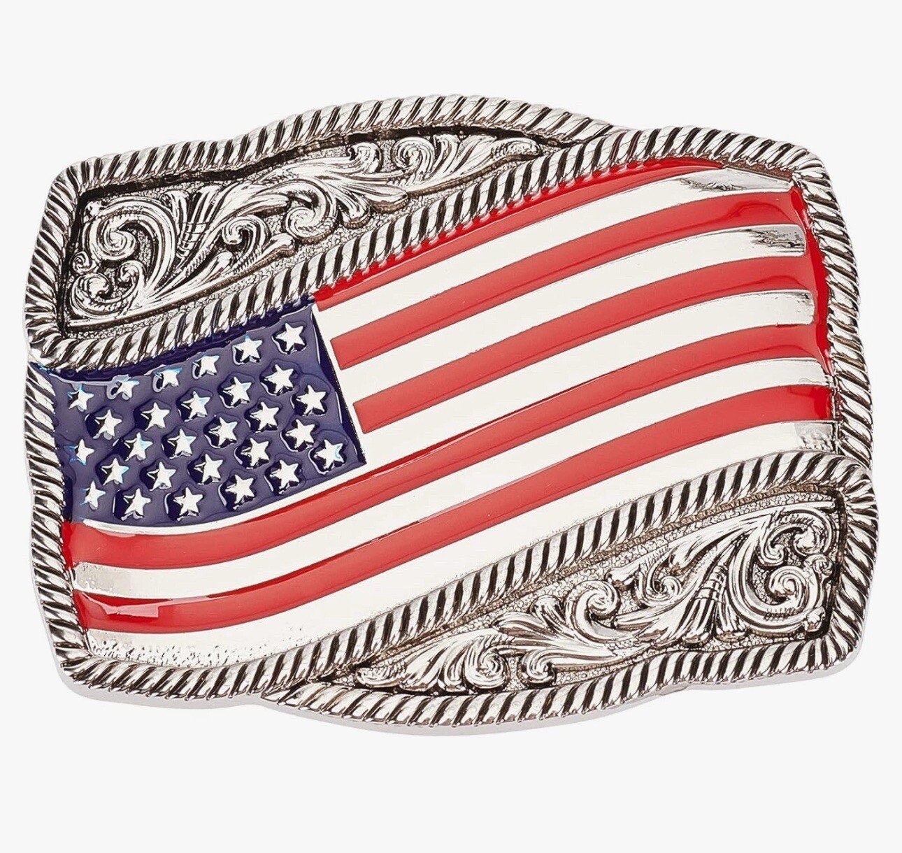 USA U.S. American Flag Patriotic Western Style Large Metal Belt Buckle