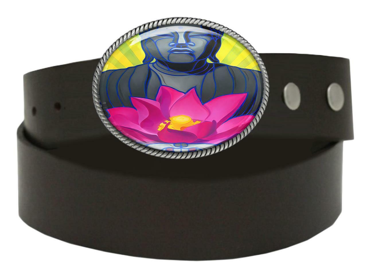 Lotus Belt Buckle – Meditating Buddha Handmade Oval Unisex Buckle – 711