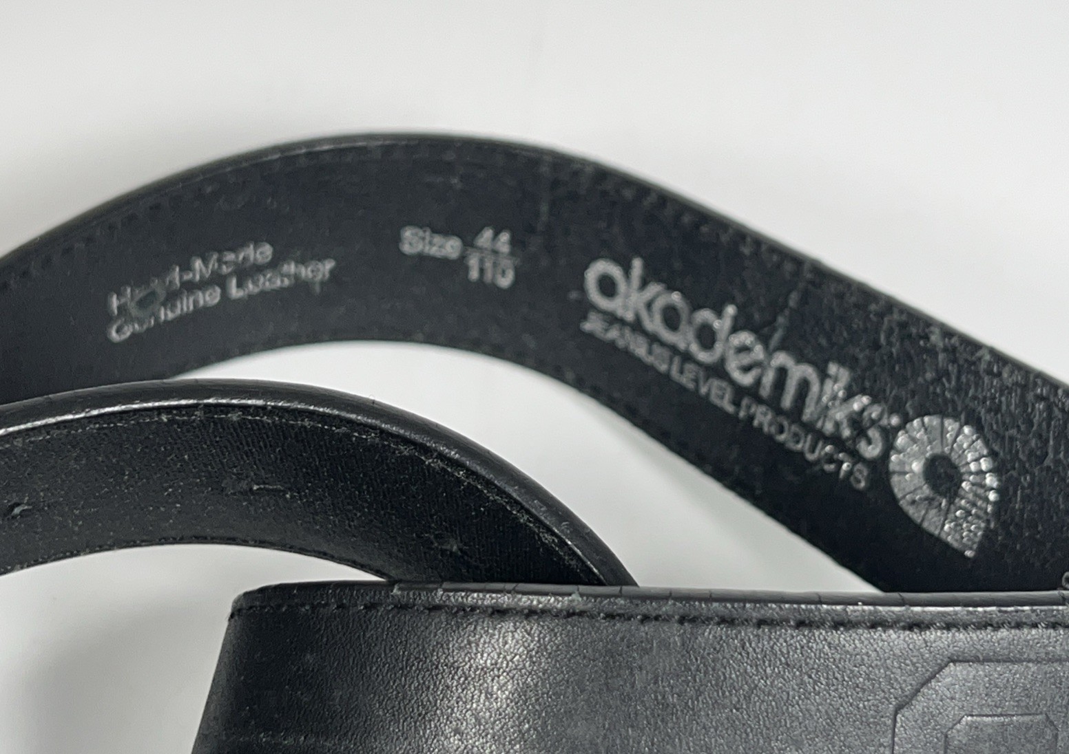 AKADEMIKS Black Belt With AKS Buckle Silver Color Vintage