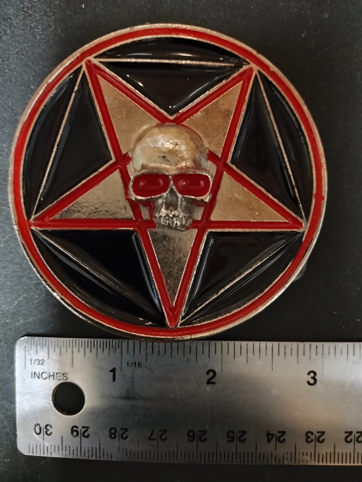 💥 INVERTED PENTAGRAM SKULL BELT BUCKLE 💥VINTAGE 💥 OCCULT 💥 SATANISM 💥