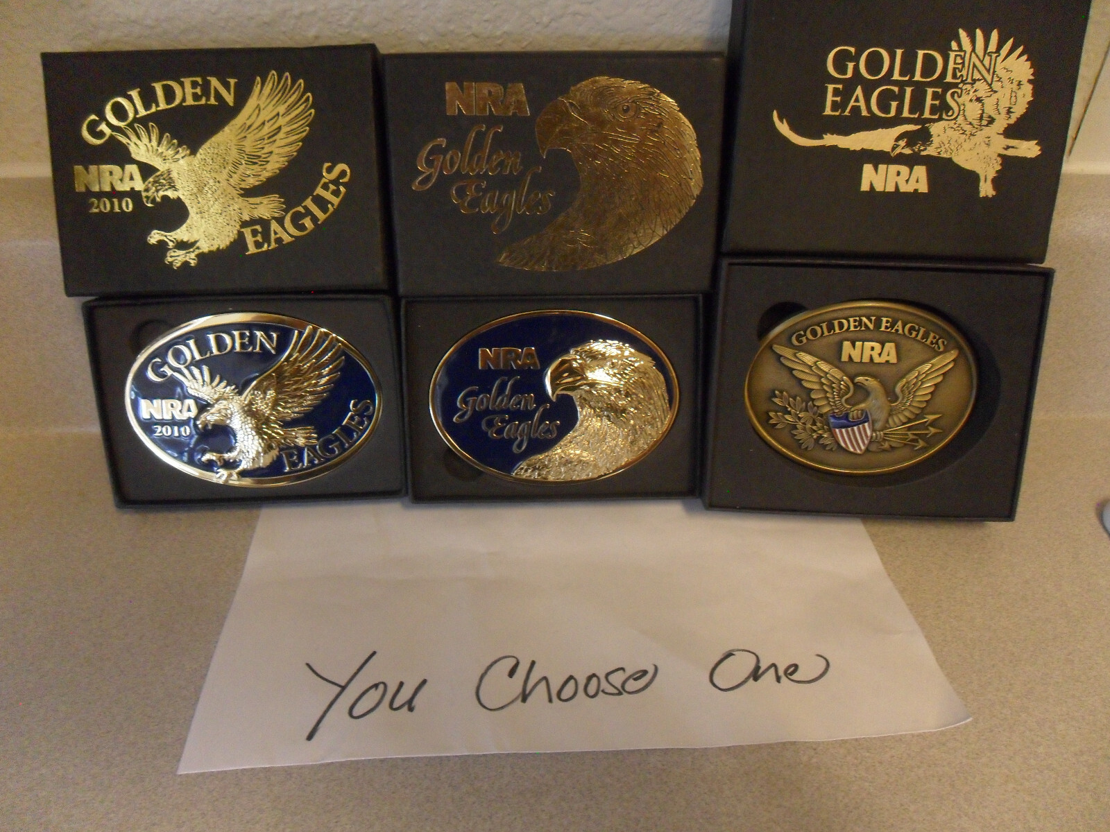 NRA Golden Eagles Belt Buckle in Original box VTG ( YOU CHOOSE ONE )