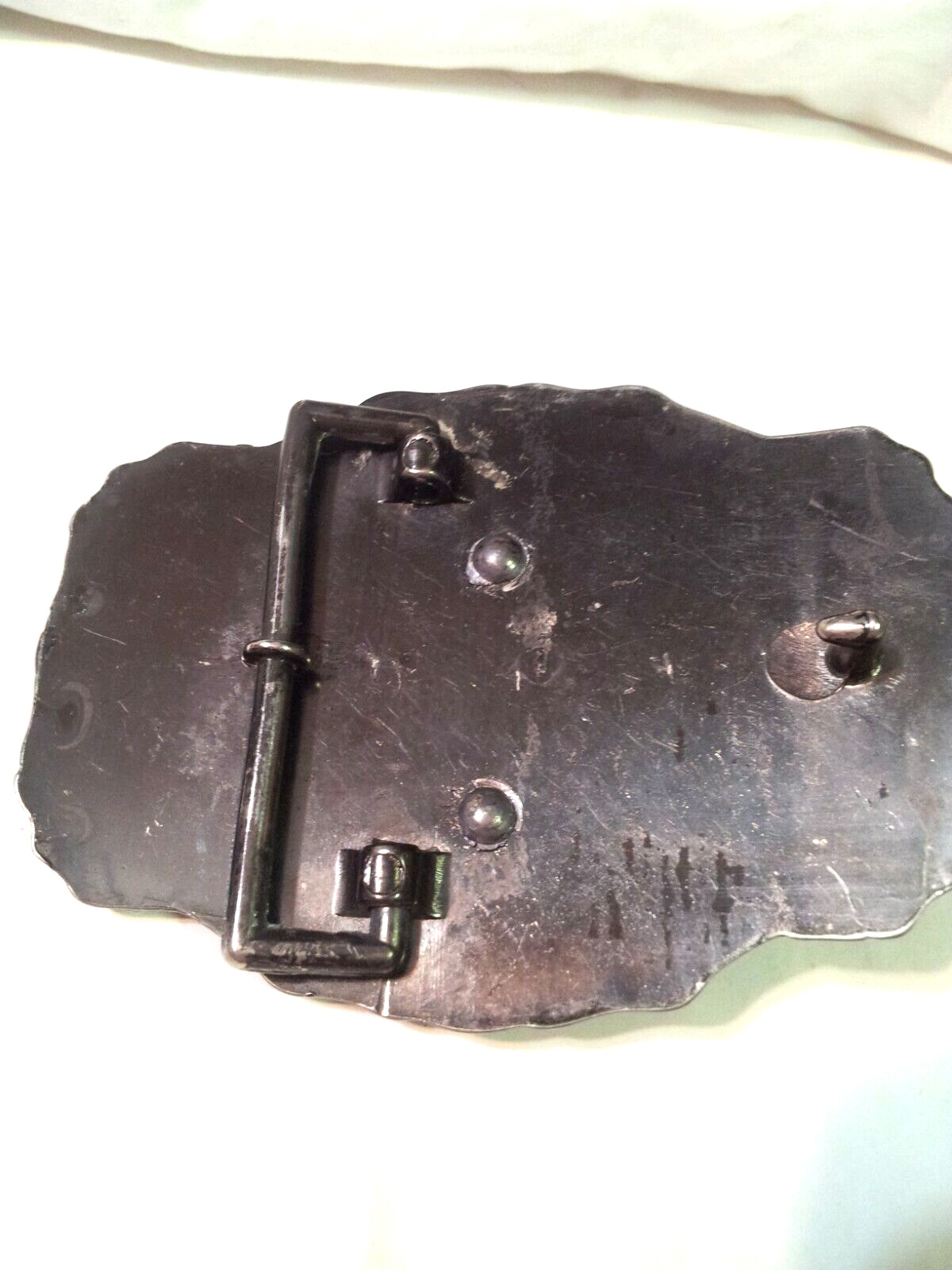 Vintage Belt Buckle With Unknown Material on Silver Tone Metal