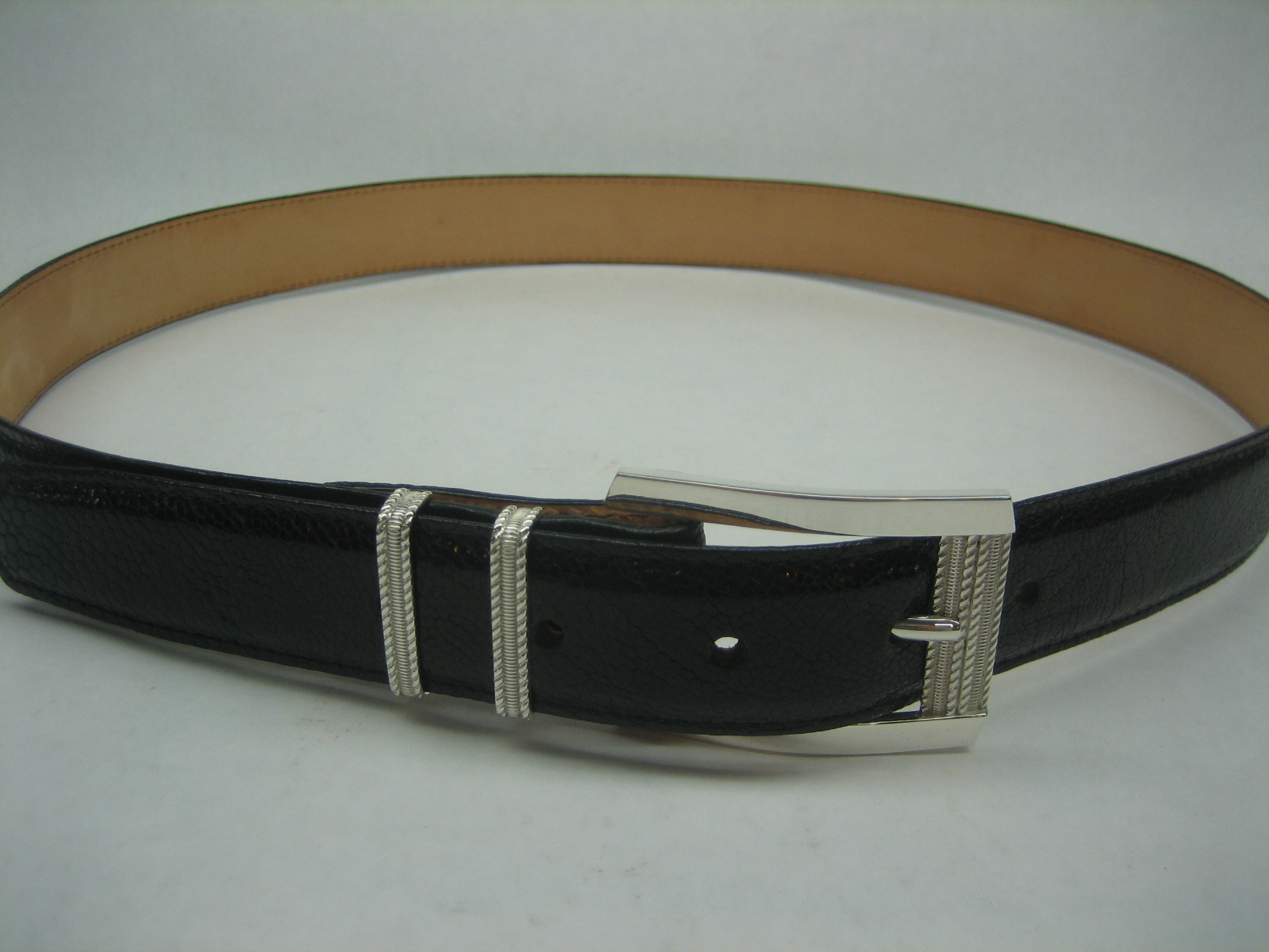 Sterling silver 925 buckle 2 loops w/Genuine Ostrich 30 mm belt shantpeter U.S.A