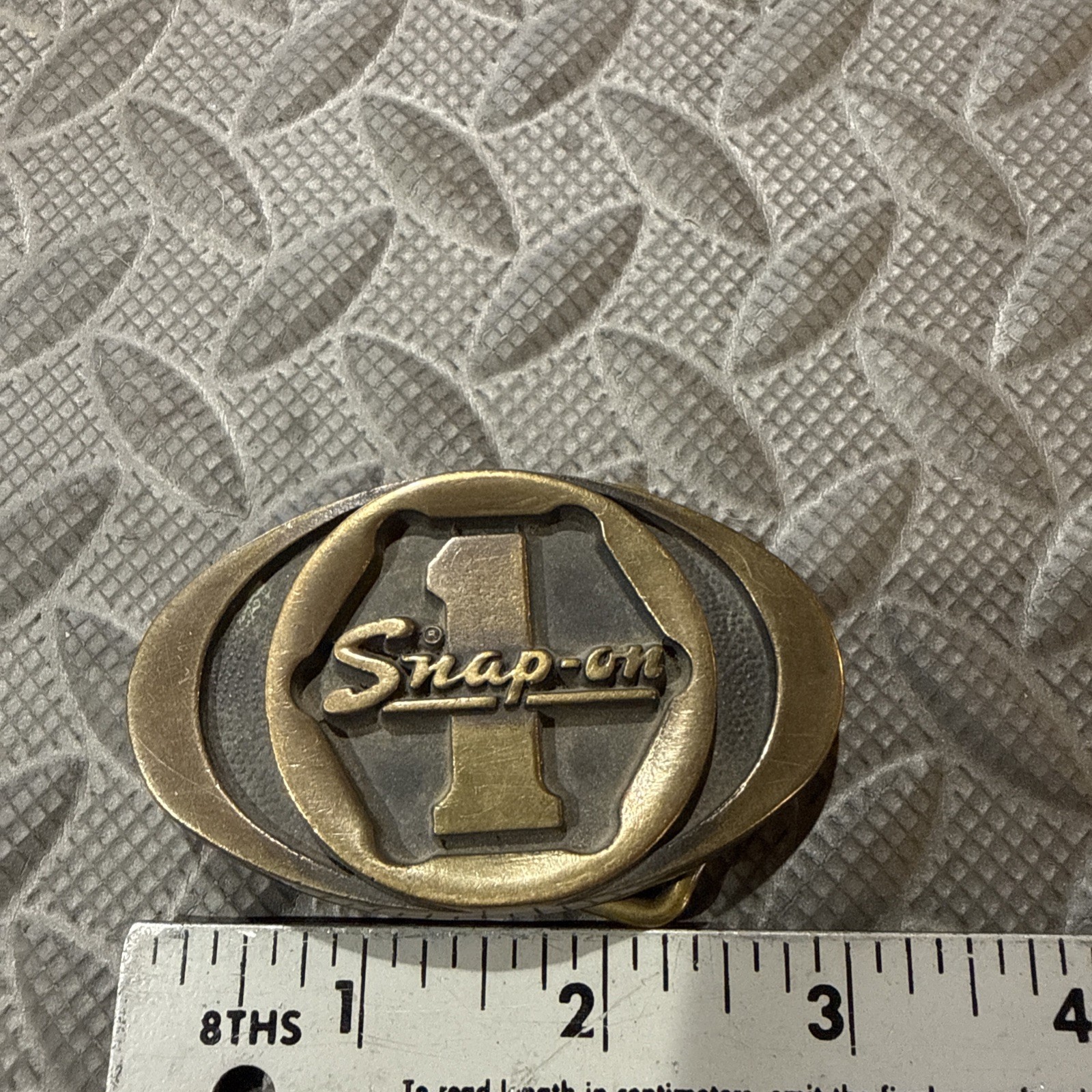 Vintage Snap On Tools Solid Brass Belt Buckle BTS SPP-455 Retro USA Work Wear
