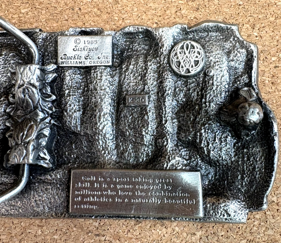 SOLID PEWTER BELT BUCKLE, « GOLF » 3-D DESIGN, SISKIYOU BUCKLE CO. 1985