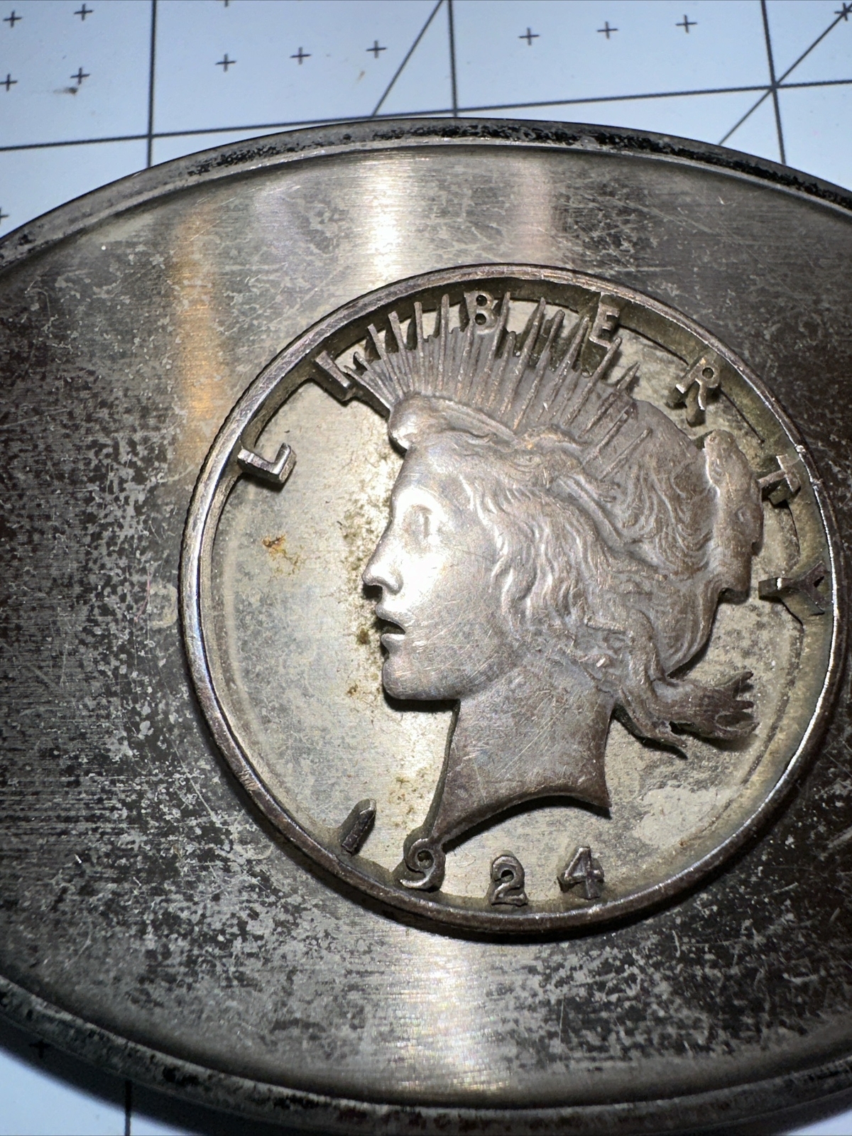 1924 Peace Silver Dollar Cutout Coin & Ornate Belt Buckle
