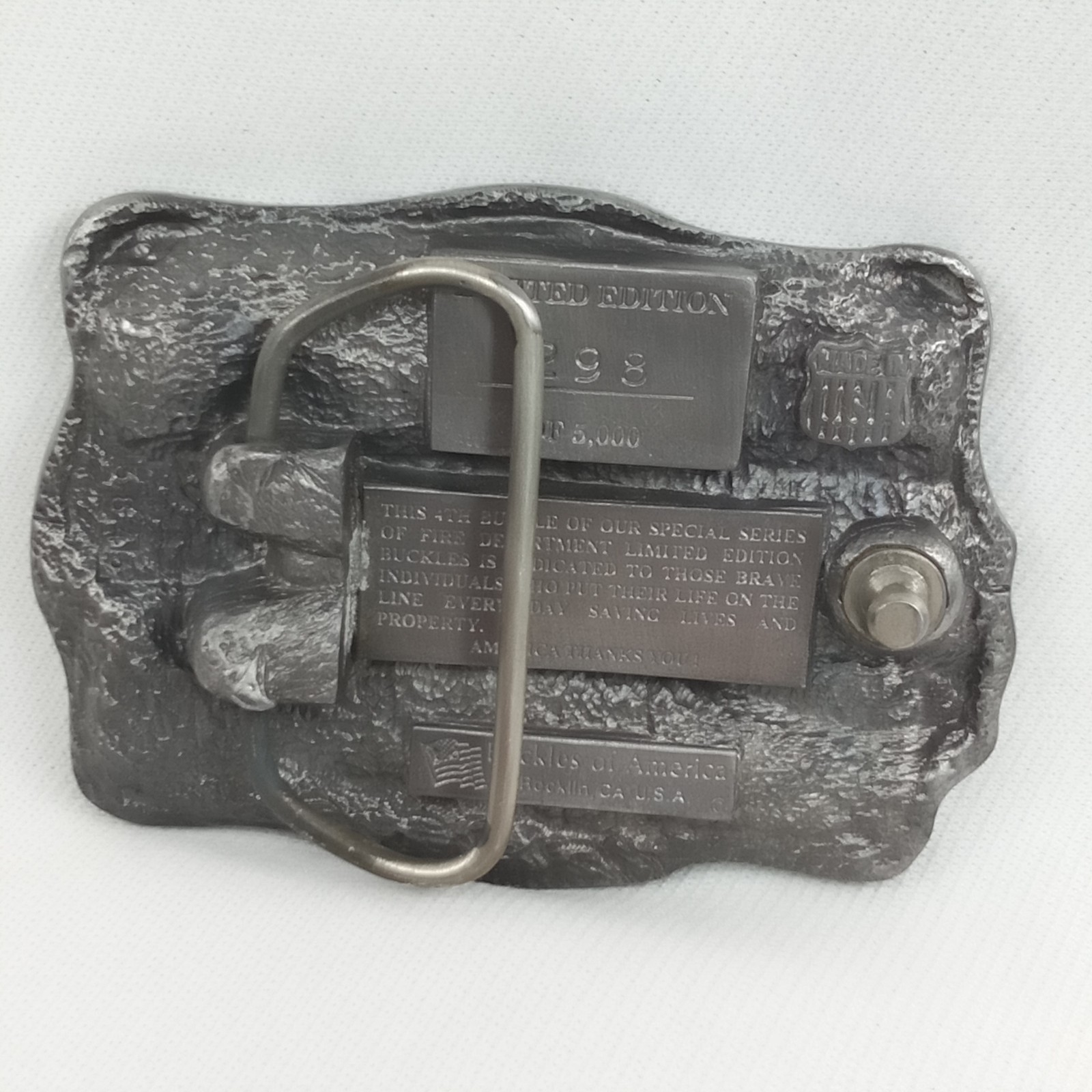 Vintage 1990s Silver & Red Enamel Firefighters Of America Belt Buckle