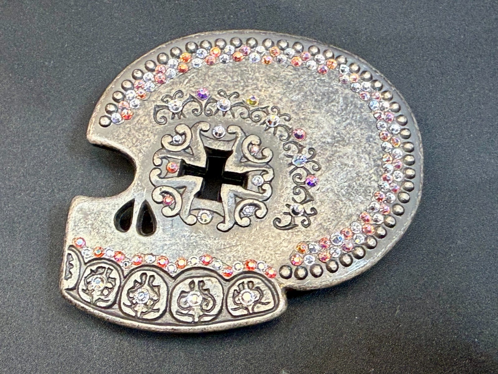 Skull Heads Cross with Rhinestone Accents Gothic Punk Biker ENMON Belt Buckle