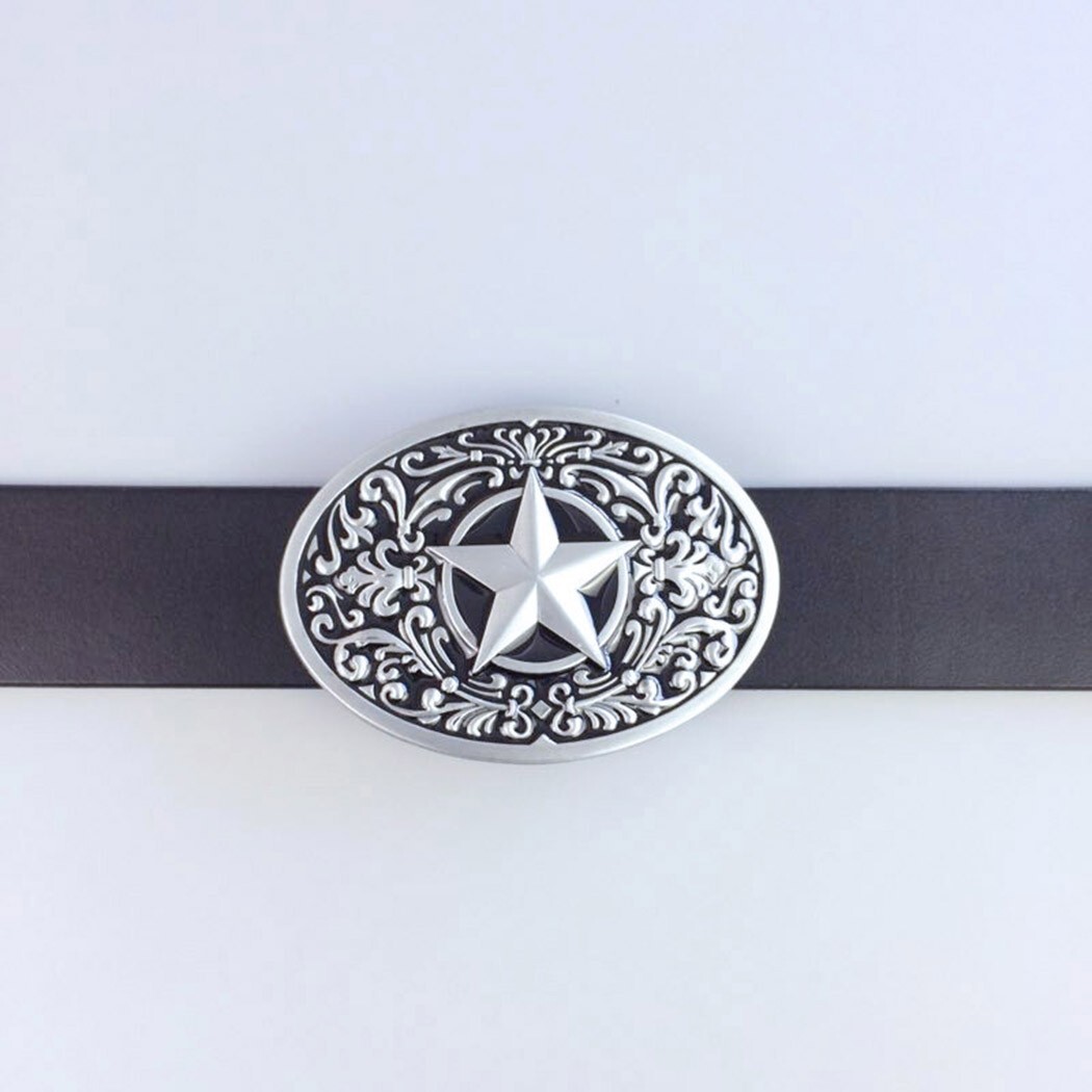 Black Enamel Southwest Flower Western Star Oval Belt Buckle Boucle de Ceinture