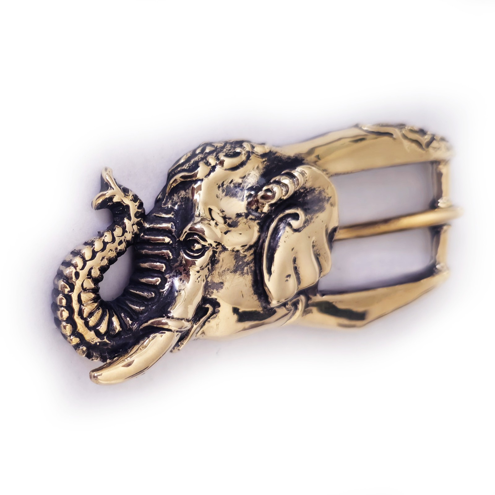 Elephant Head Brass Belt Buckle