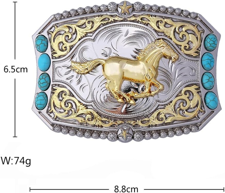 Cowboy Style Belt Buckle for Men Western Buckles with Horse and Turquoise Vin…