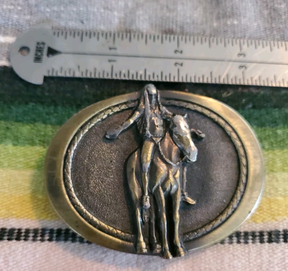 Vintage 1982 Native American/Indian on Horse Great American Belt Buckle Co #H353