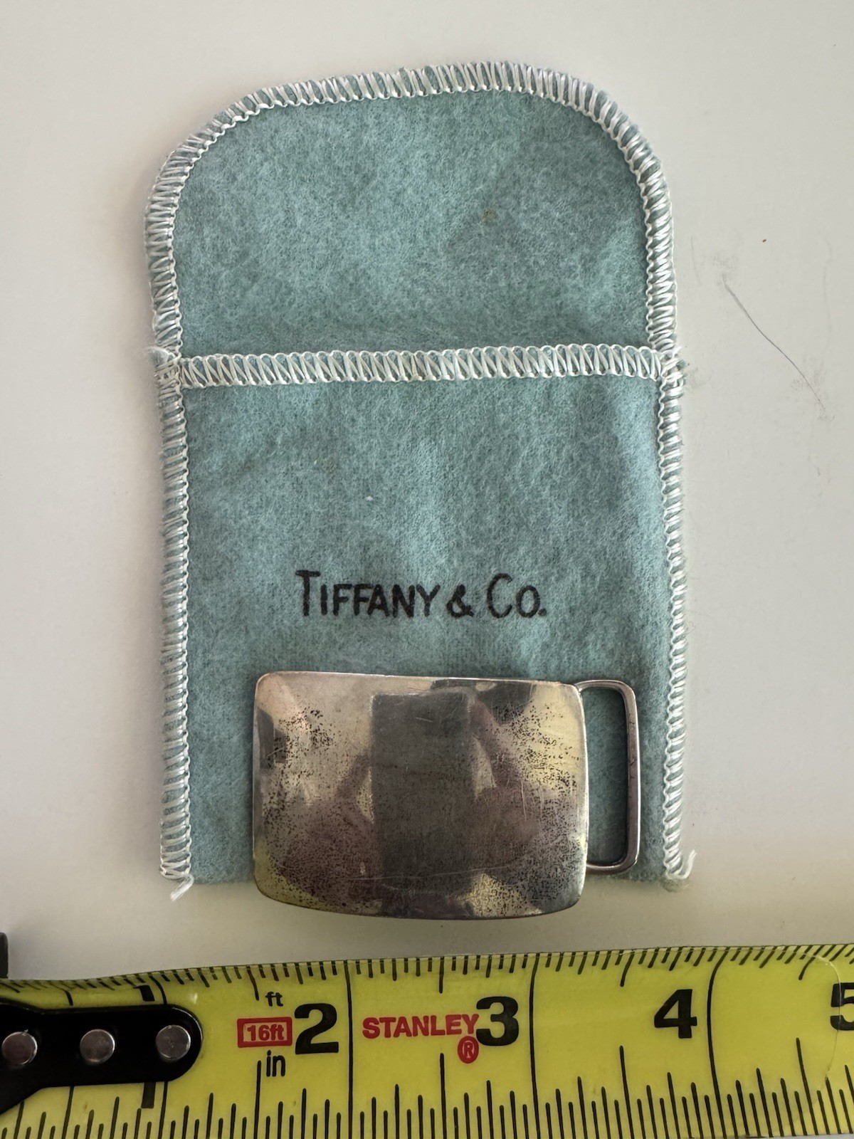 Tiffany & Co. Sterling Silver 925 Flip Belt Buckle 1.5in w/ Pouch, Logo