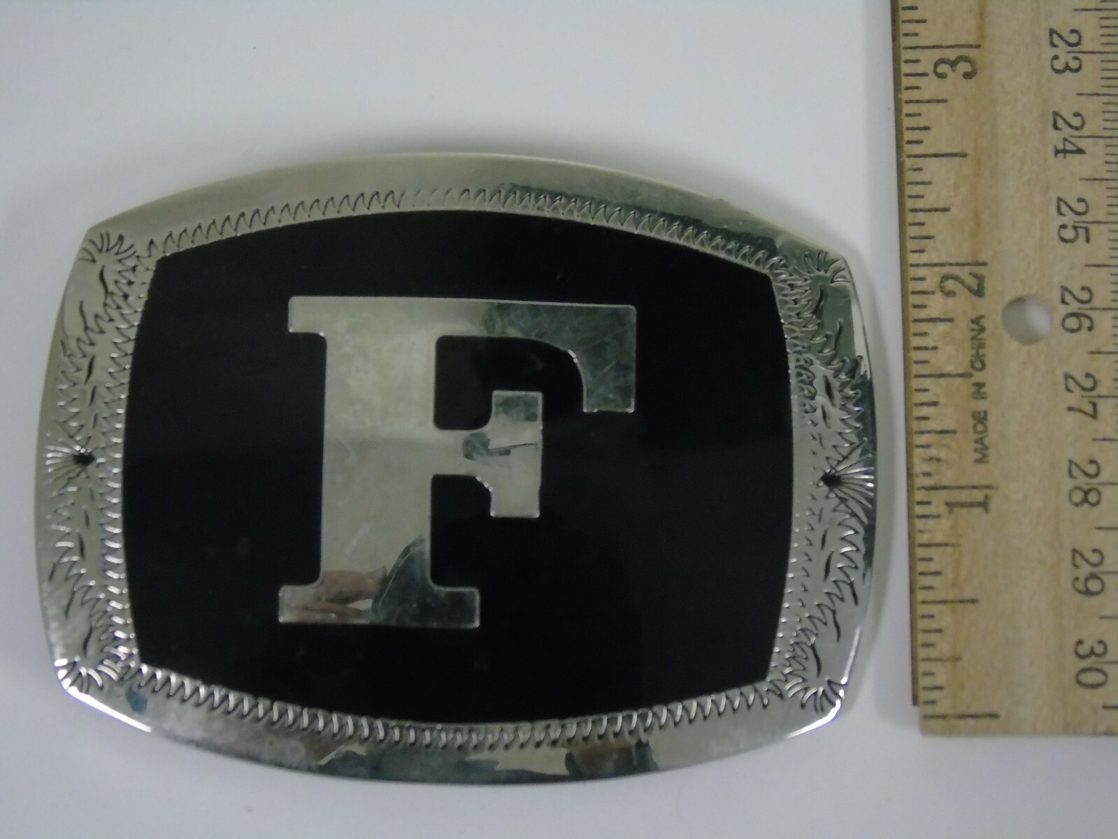 Silver Black F Belt Buckle Made in Italy By Classico heavy A180 A5