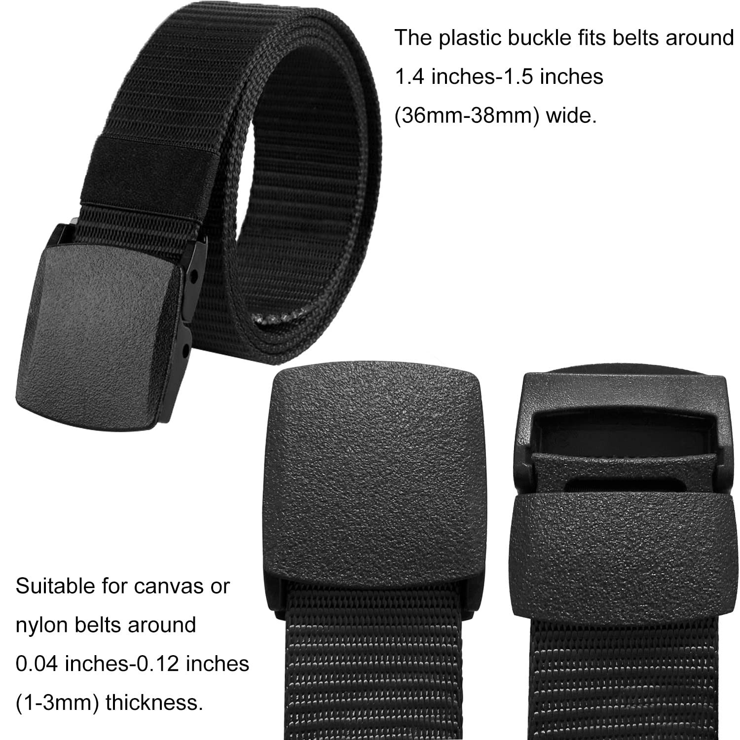 LUORNG 38cm Plastic Buckle 4PCS Black Nylon Canvas Web Belt 58×46.5mm,