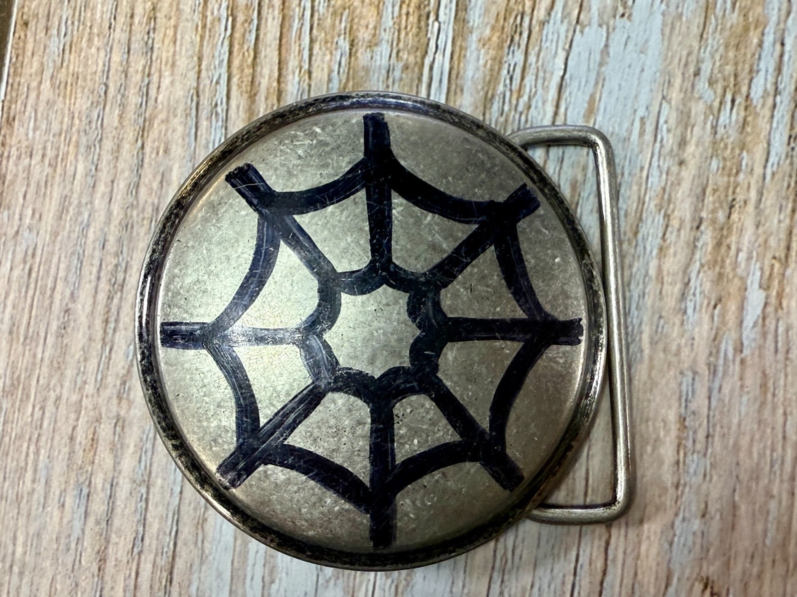 Spider Web Artwork Paint on Round Hippy Gothic Punk Vibe Belt Buckle