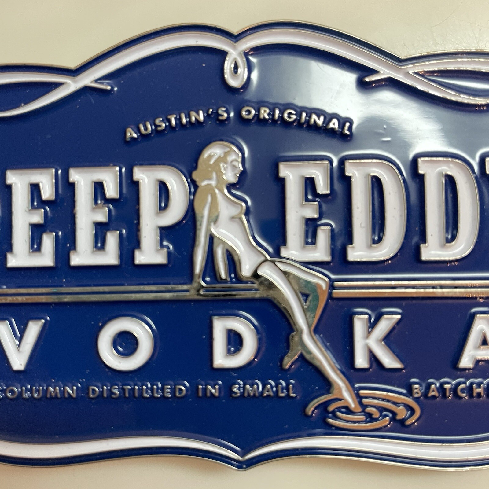 Deep Eddy Vodka Enamel Belt Buckle Blue Logo Austin Texas