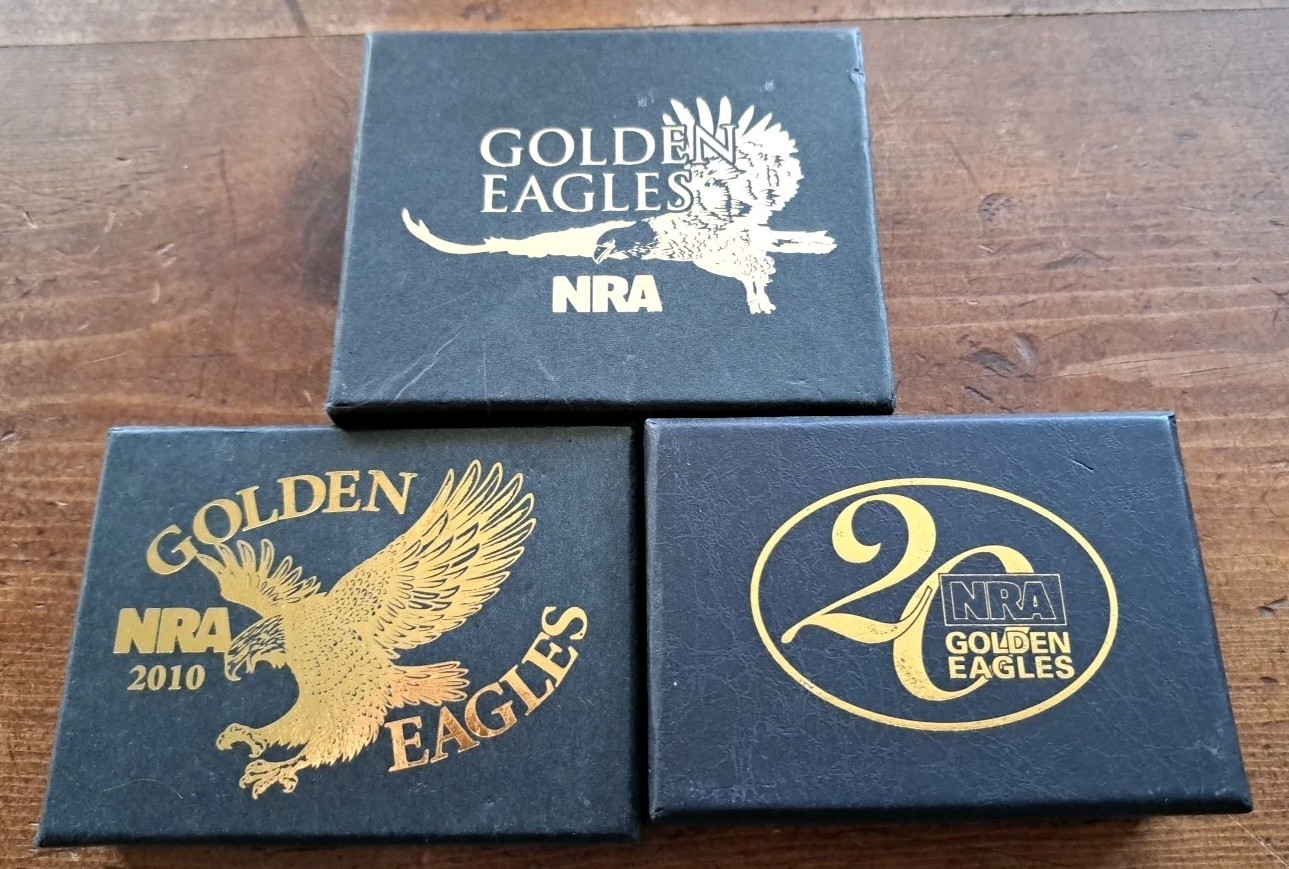 3 NRA Belt Buckles « Golden Eagles » High Quality New In Box