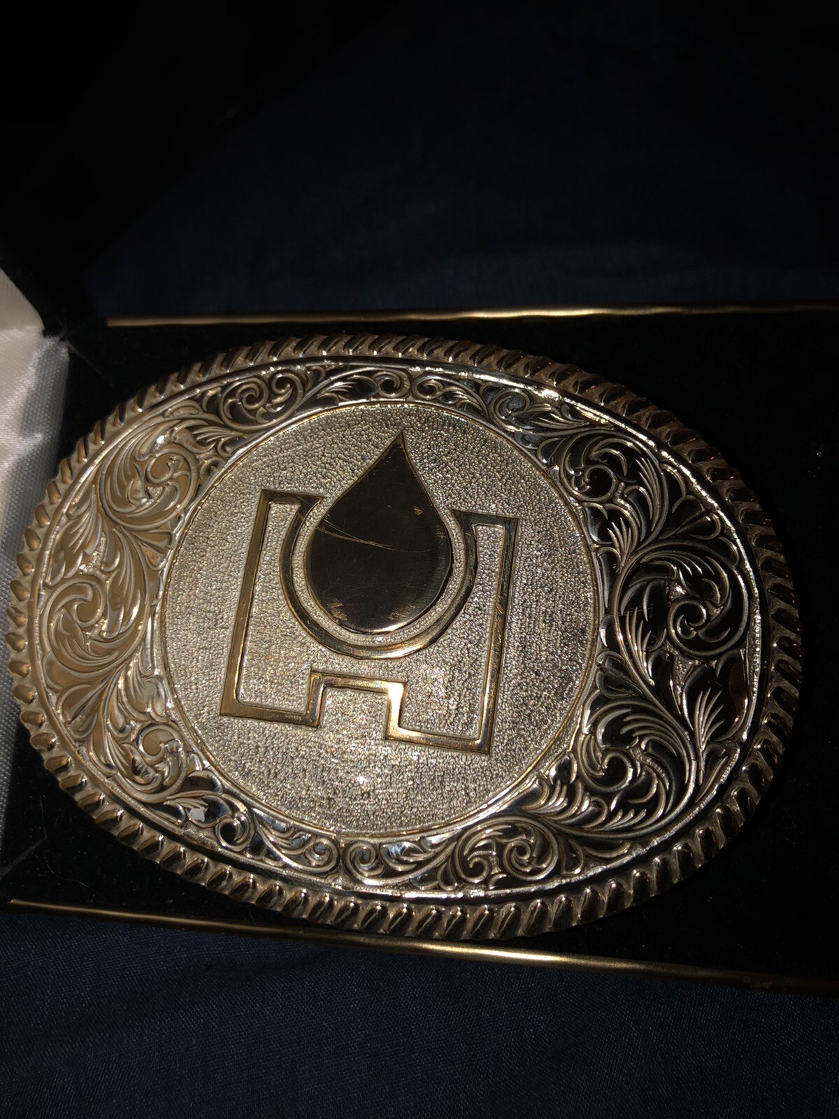 Vintage Crumrine Heavy Silver Plate Jewelers Bronze Western Buckle Oil Company
