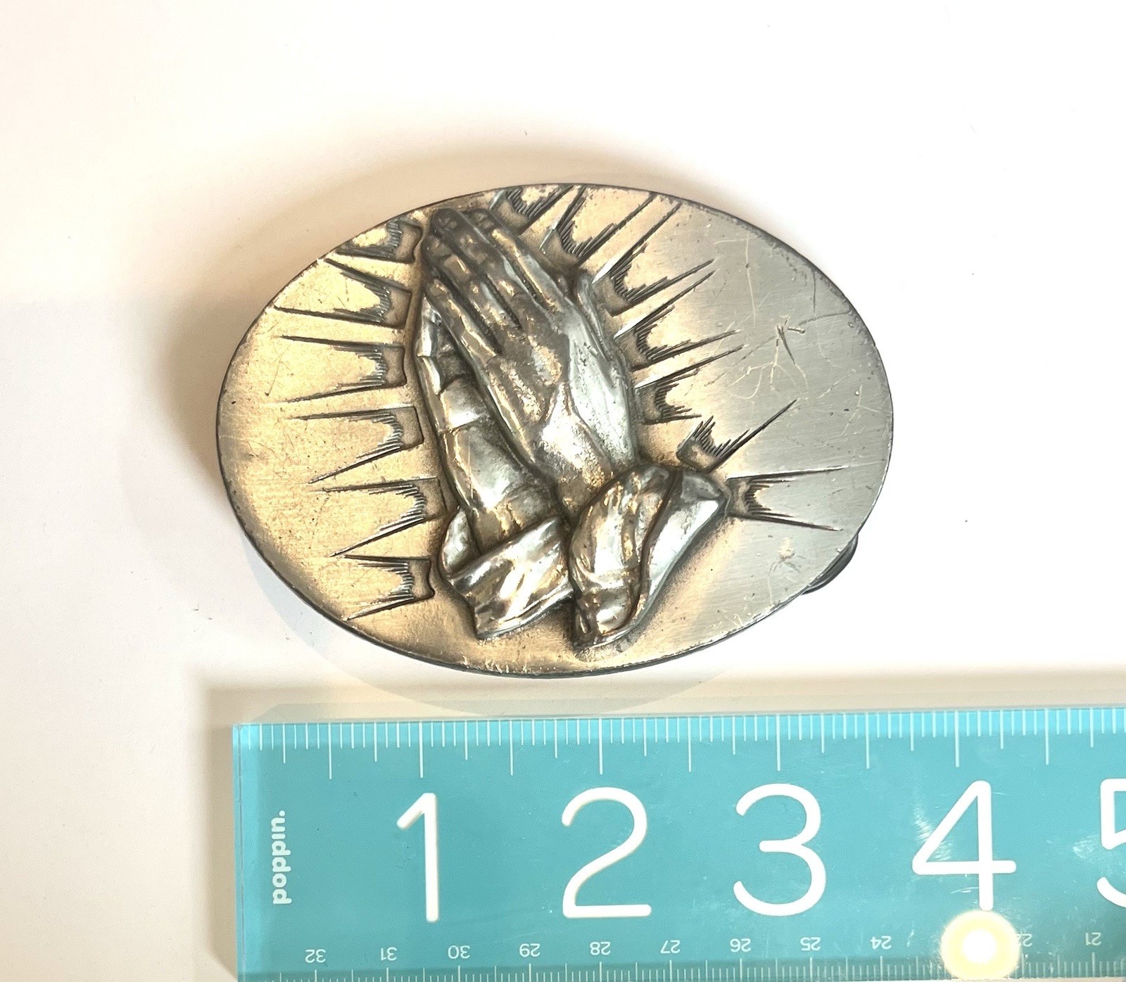 Praying Hands Belt Buckle Great American Products 2005 Silver Tone Western 4768