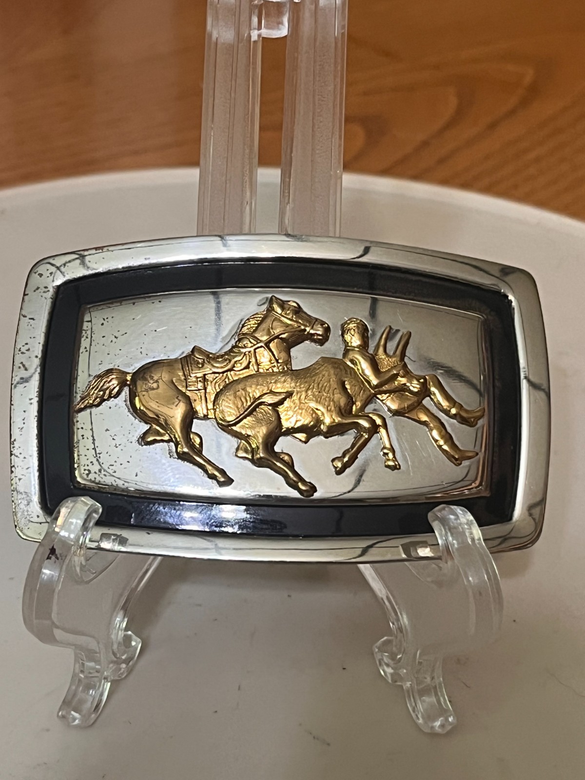 NICKEL SILVER COWBOY CALF BULLDOGGING BELT BUCKLE MADE BY JUSTIN