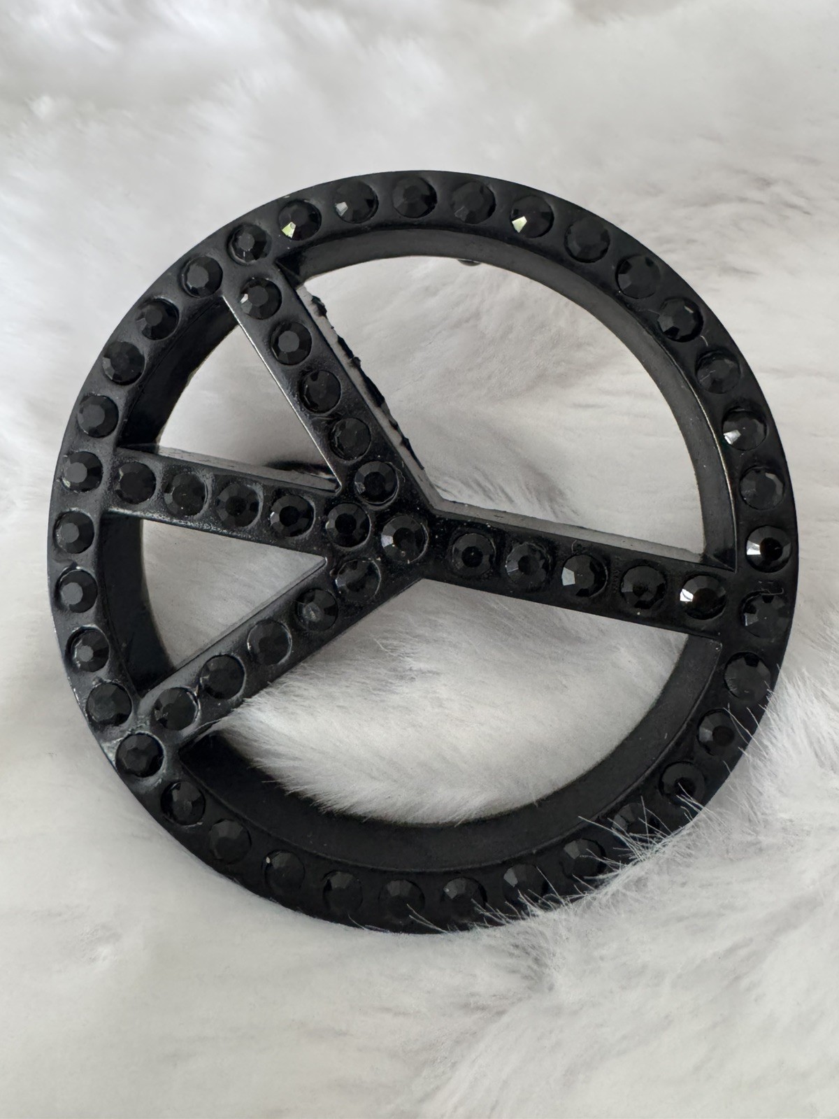 New Men’s Peace Sign Studded Black Belt Buckle New