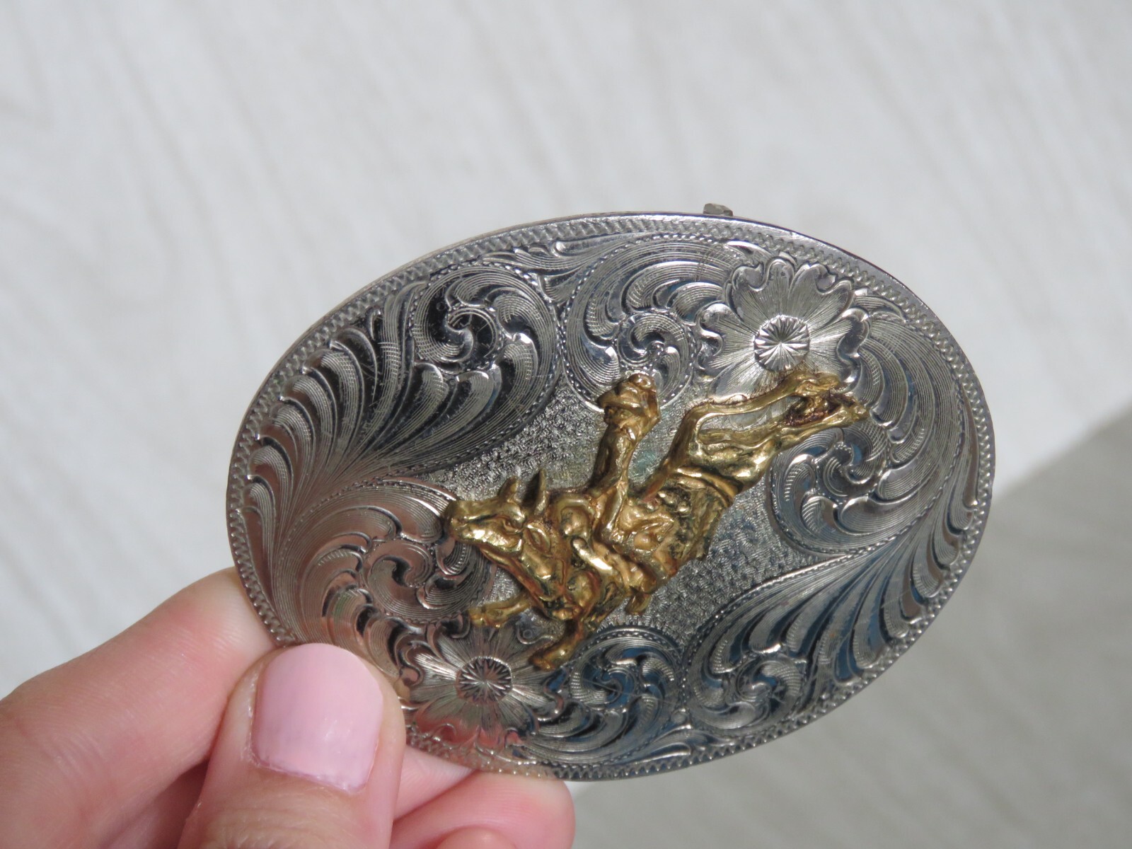 VTG Montana Silversmiths Silver Swirl Western Bull Rider Cowboy Belt Buckle READ