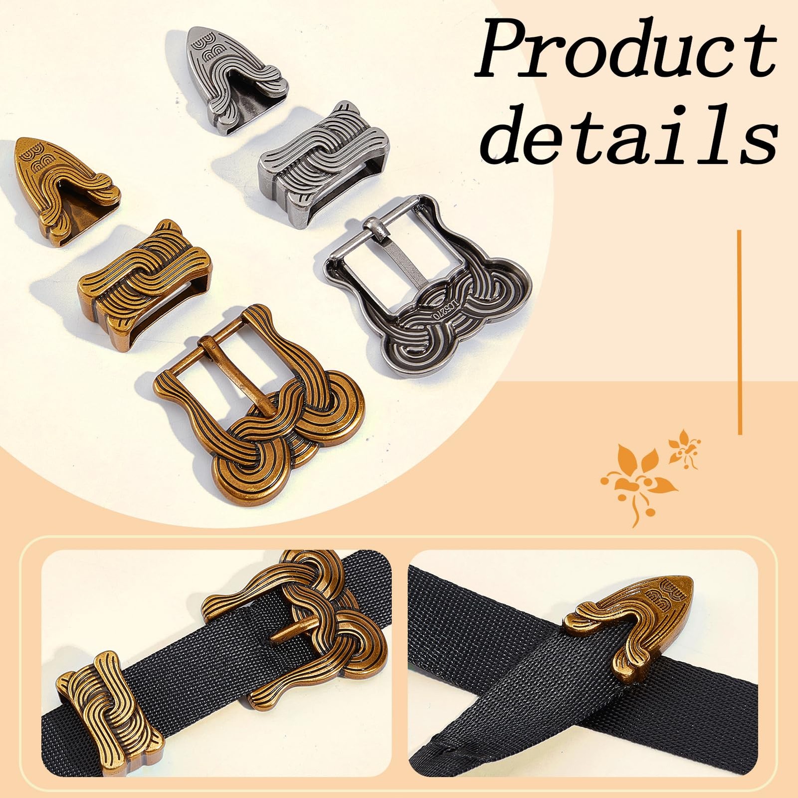 2 PCS Cowboy Replacement Belt Set 0.8&Prime; 20mm Straps Western Cowboy Antique Gold Silver…