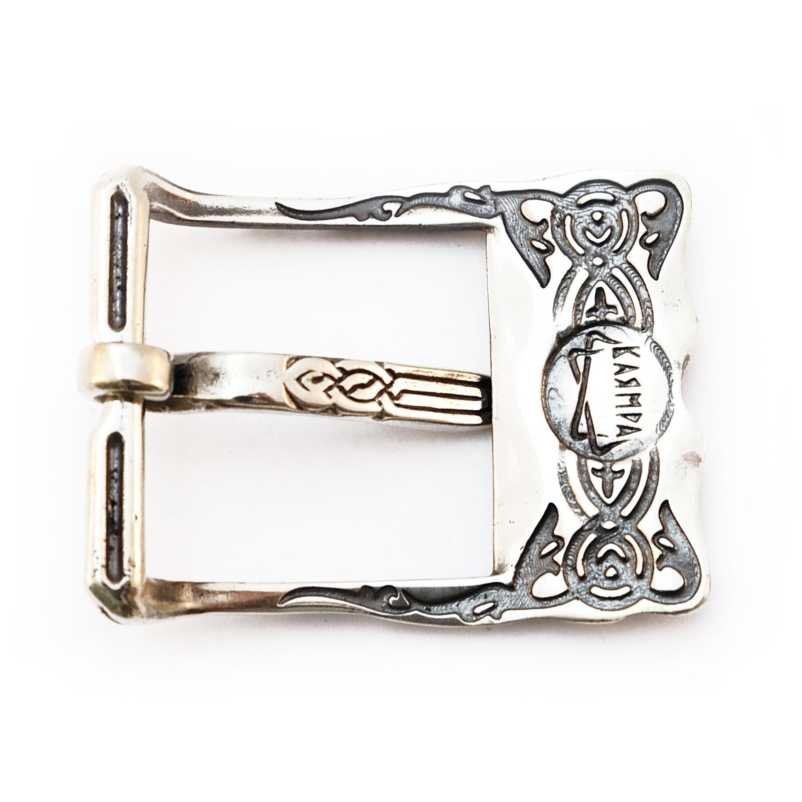 German silver pin belt buckle Runic, Classic frame buckle for 1.5 inch belt
