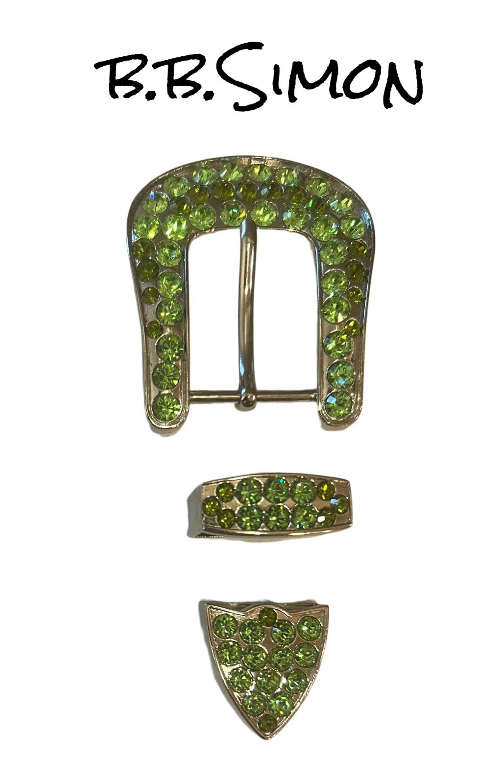 B.B. Simon Full Crystal Belt Buckle Swarovski Peridot & Olivine Color Crystals