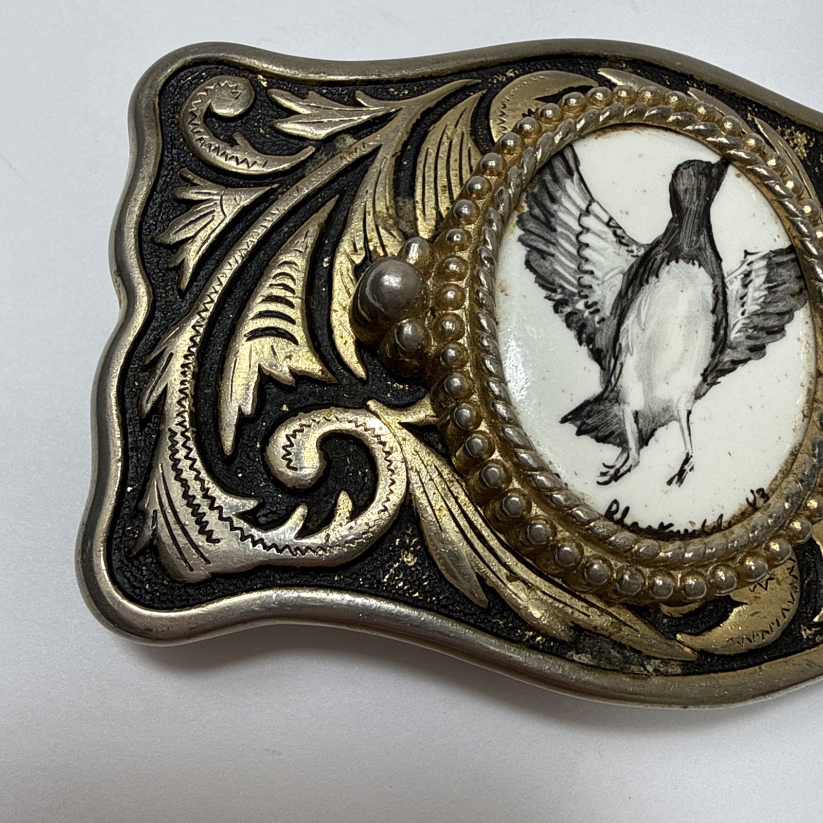 Vintage Canadian Goose In Flight Raised Belt Buckle Silver And Gold Toned Metal