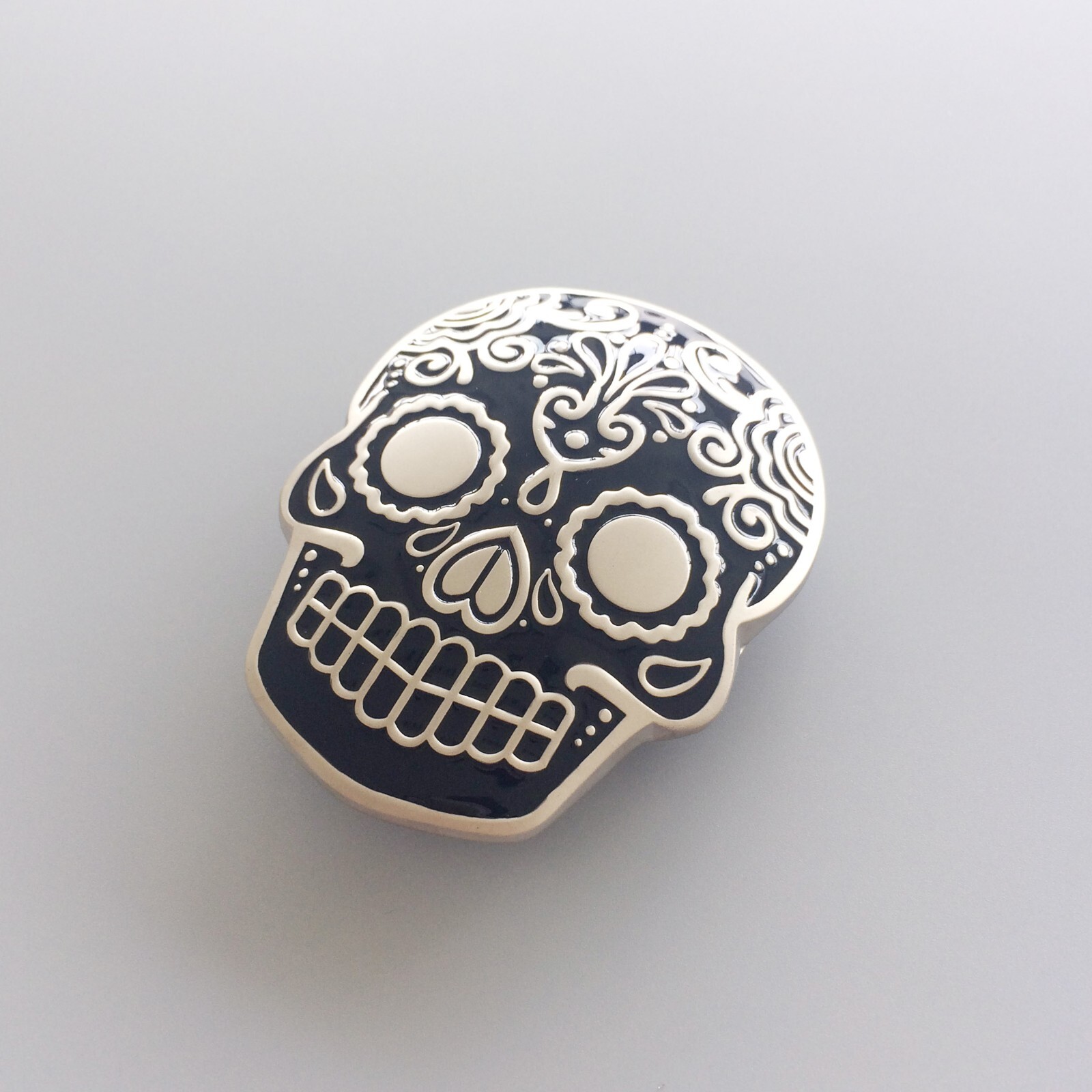 Black Enamel Matter Silver Plated Tattoo Skull Belt Buckle Gurtelschnalle