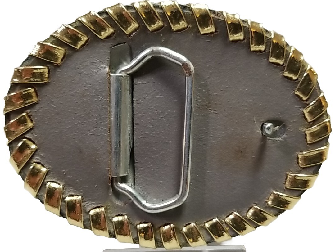 EAGLE Belt BUCKLE Sm LEATHER w/ Silver+Gold Edge LACING Handmade Western/Biker