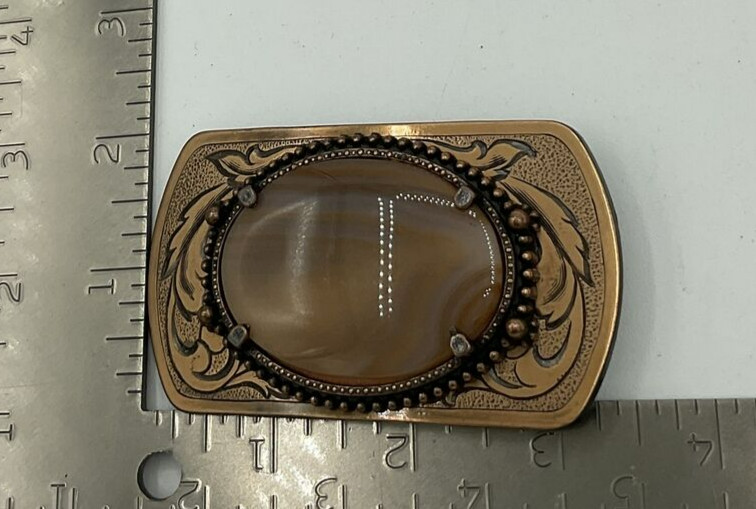 Vintage Polished Cabochon Agate Gemstone Belt Buckle Western Style Boho Hippie