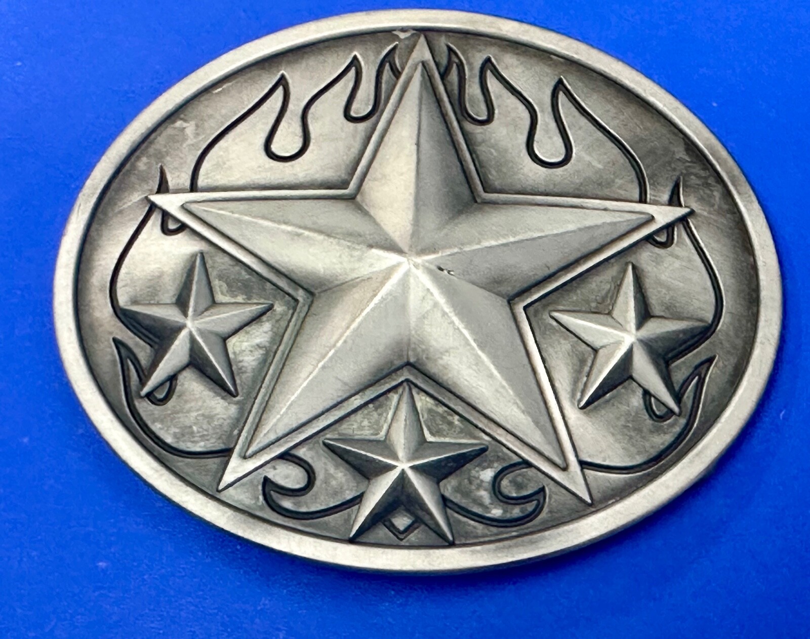 3D Nautical Celtic Star In Flames – Silver Tone Oval 4&Prime; Wide Vintage Belt Buckle