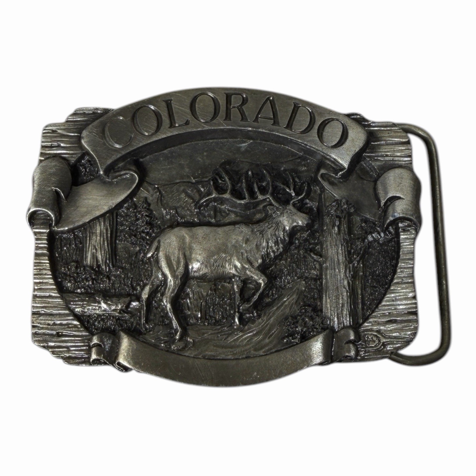 Vintage 1988 C & J Colorado Buck Deer Silver Belt Buckle Made In USA