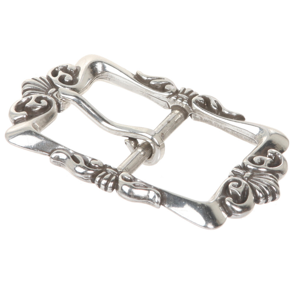 1 1/2&Prime; (38 mm) Western Floral Single Prong Center Bar Silver Belt Buckle