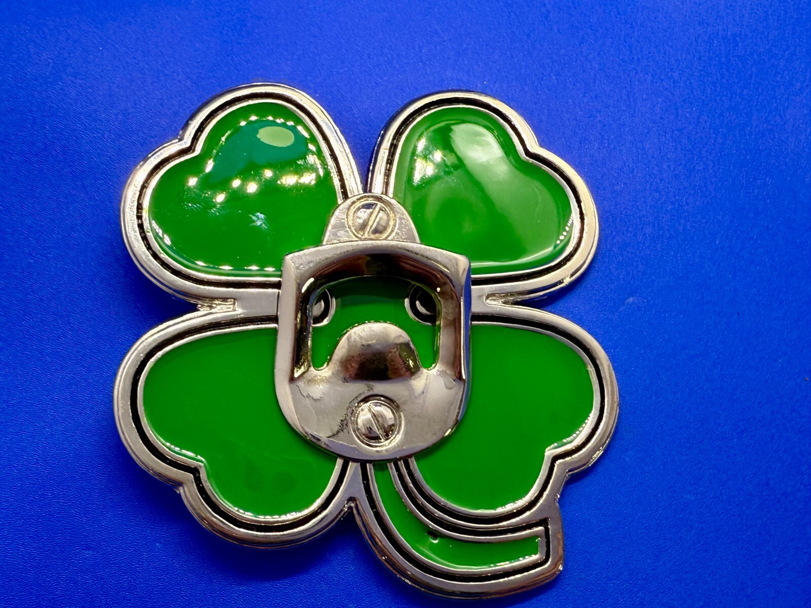 Lucky Four Leaf Clover Enameled Shamrock Large Belt Buckle with Bottle Opener