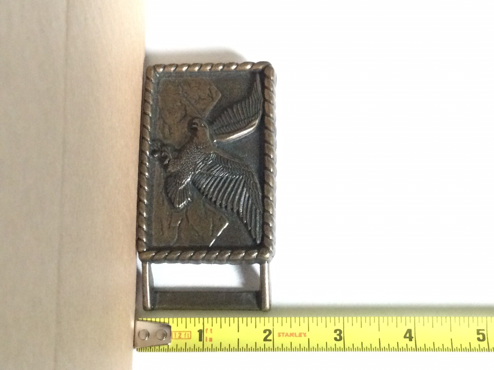 Patriotic Vintage American Bald Eagle Soaring Over Mountains Brass Belt Buckle