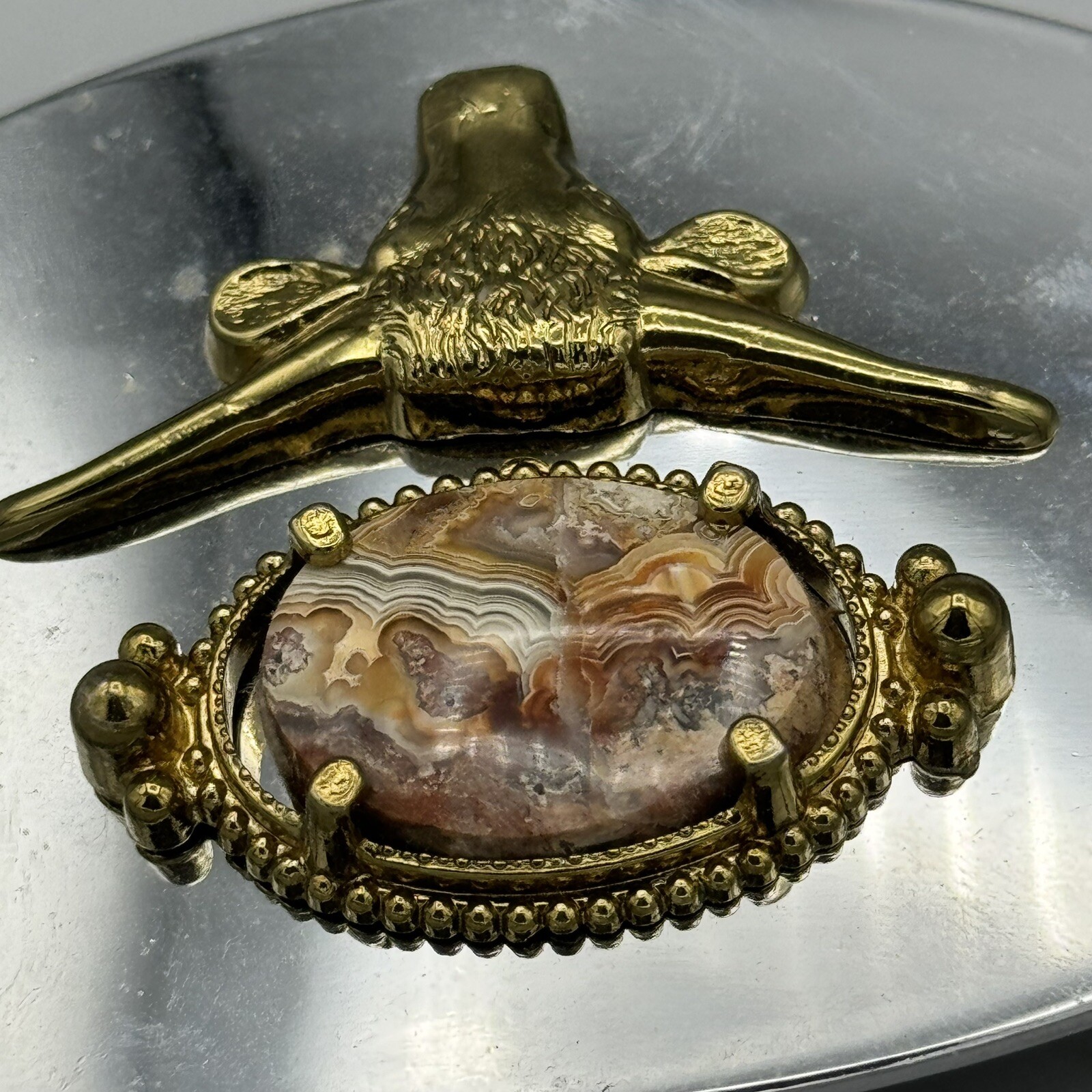 Western Oval Texas Longhorn Sterer Belt Buckle Jasper Agate Stone Unisex