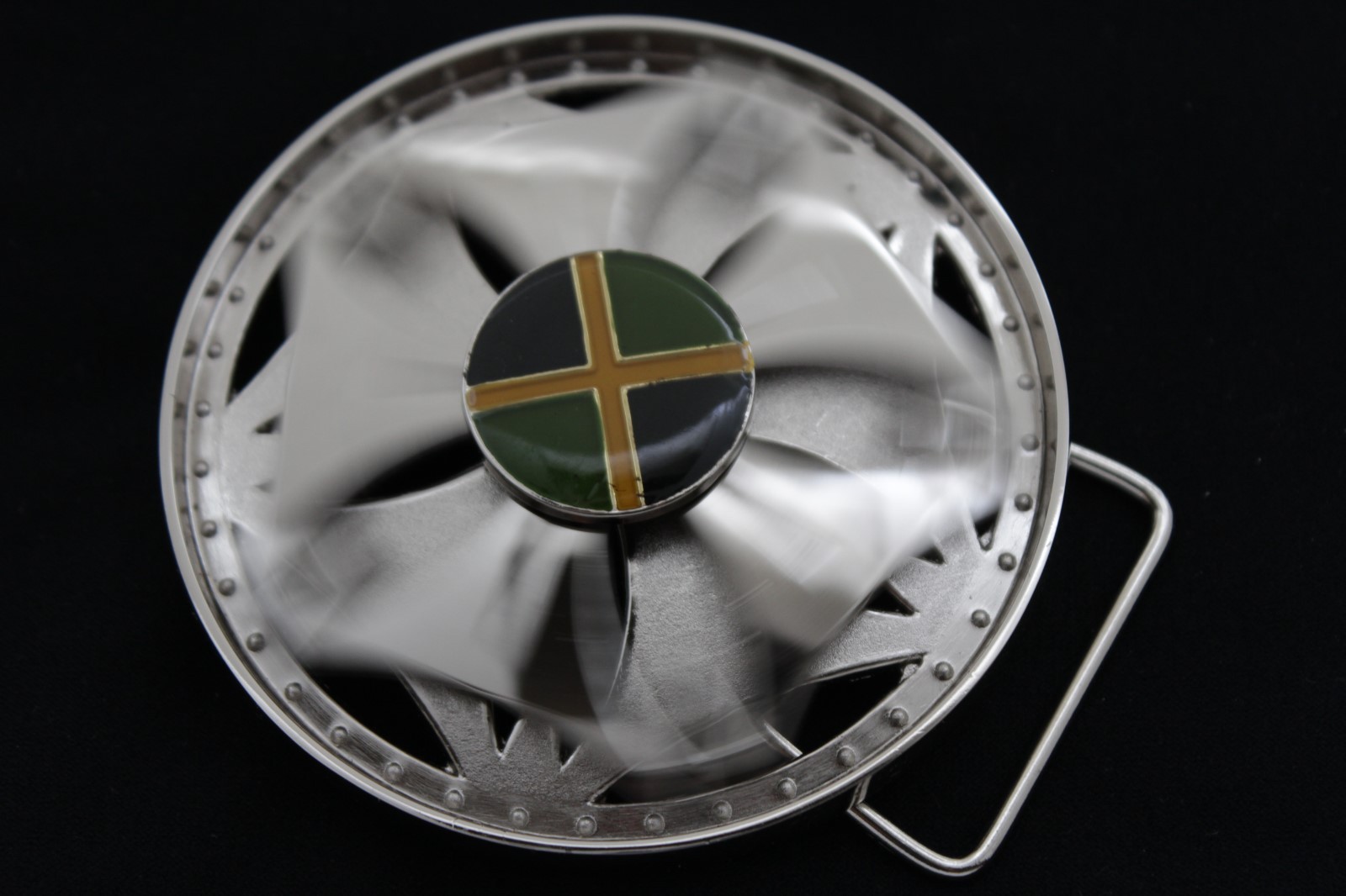 NEW Men Silver Metal Belt Buckle Round Spinning Jamaica Flag Yellow Green Black