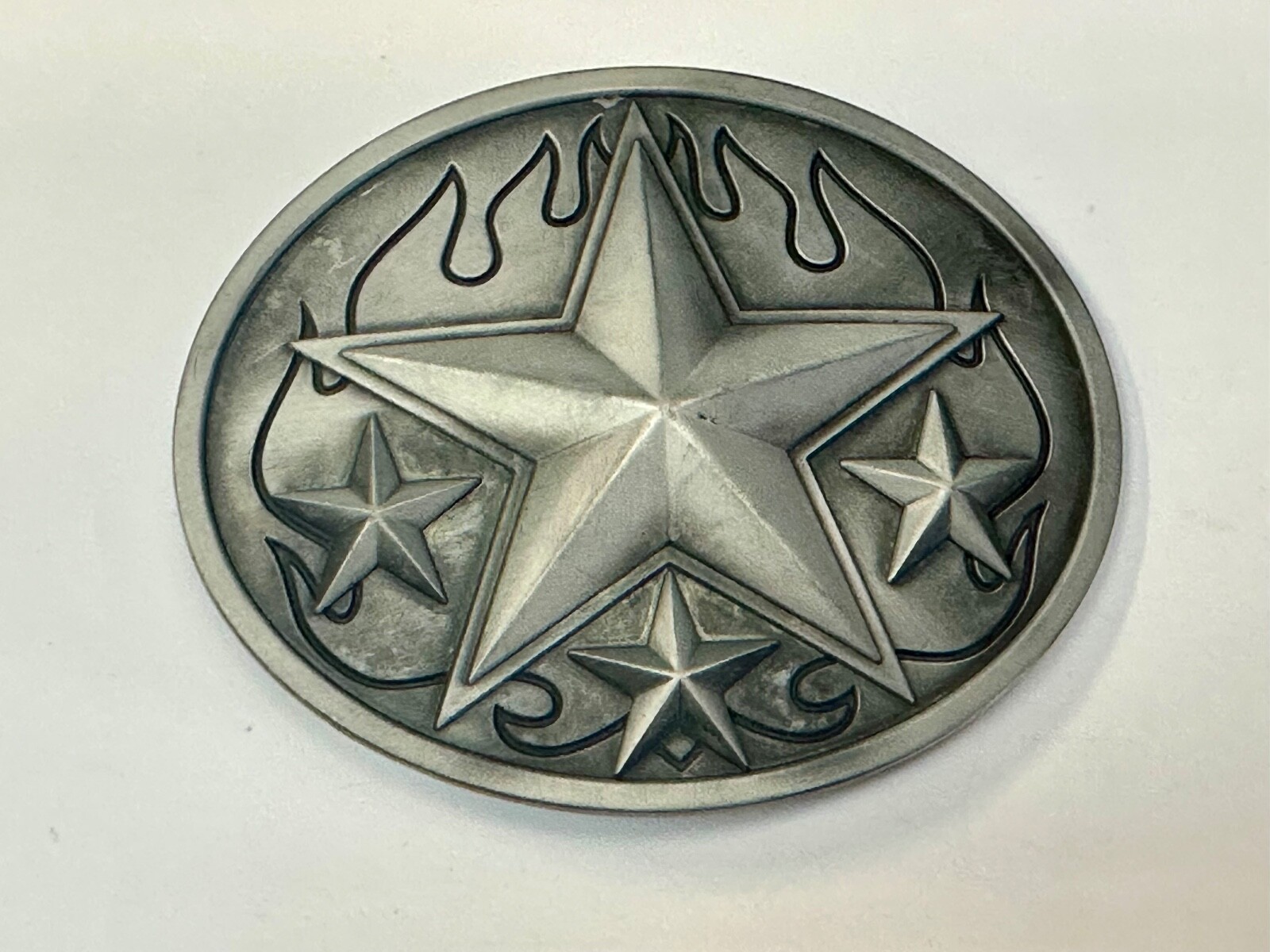 3D Nautical Celtic Star In Flames – Silver Tone Oval 4&Prime; Wide Vintage Belt Buckle