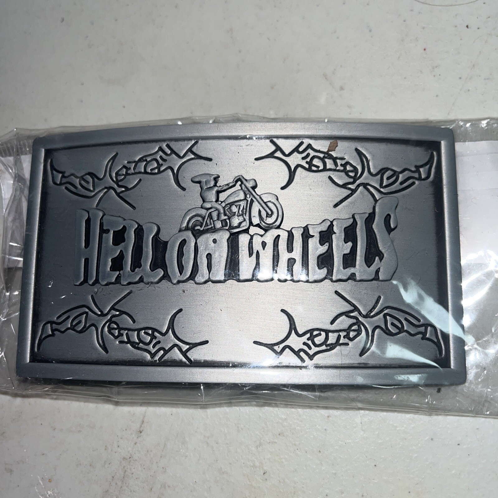 Hell On Wheels Biker Belt Buckle Silver Western Metal 4” Wide