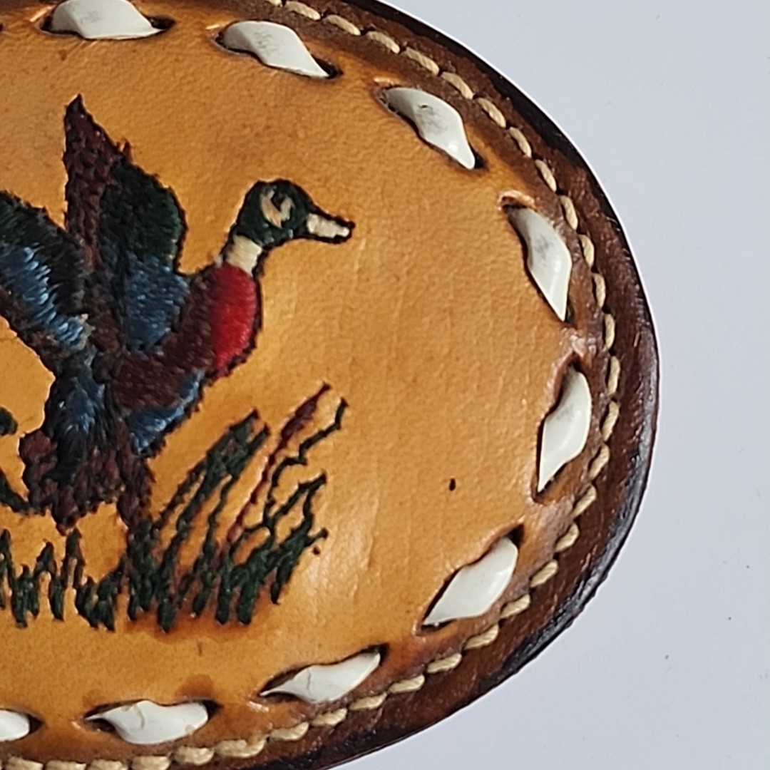 Vtg. Leather Belt Buckle with Mallard Duck [39]