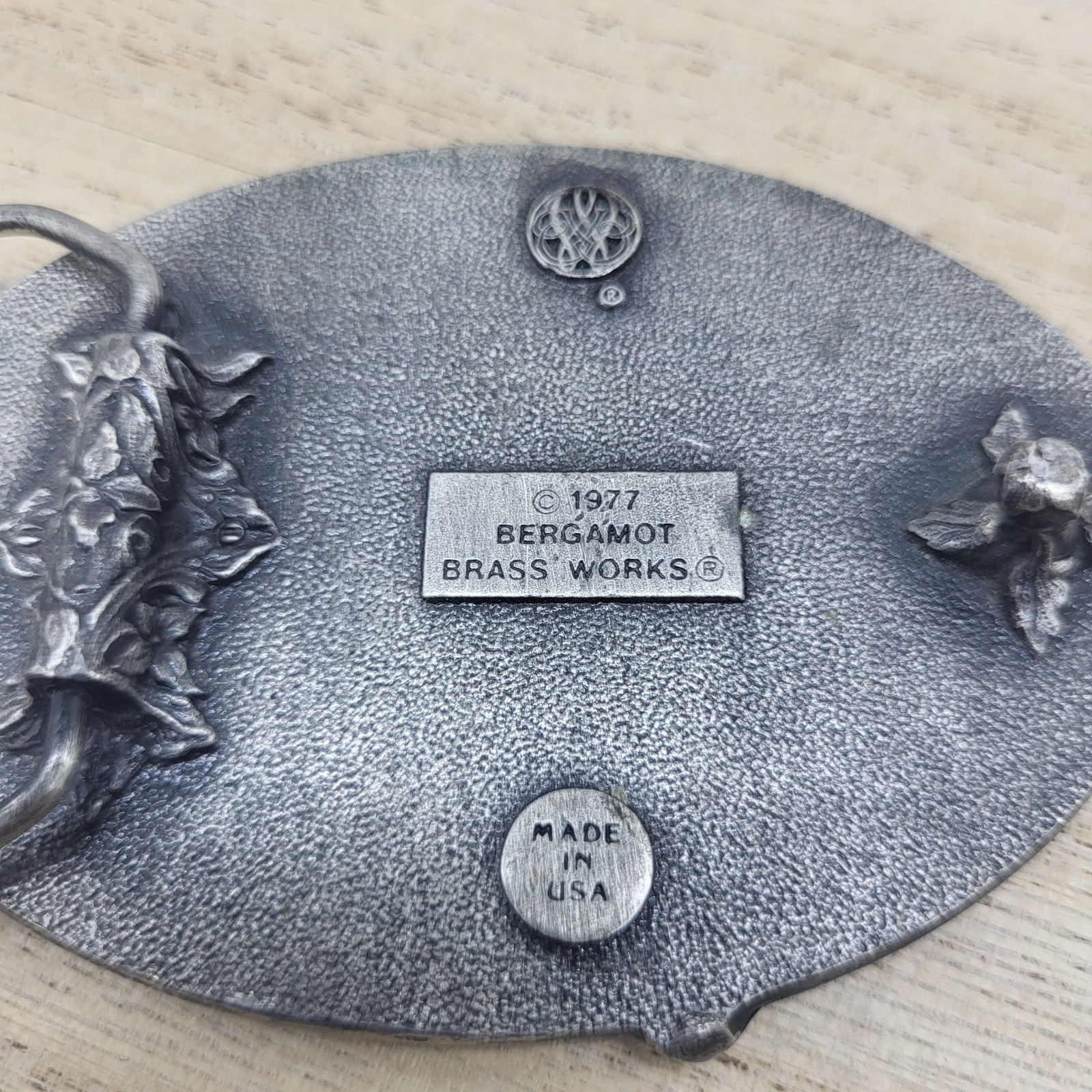 Vintage 1977 3D Jumping Bass Pewter Gray Bergamot X-144 Belt Buckle Heavy