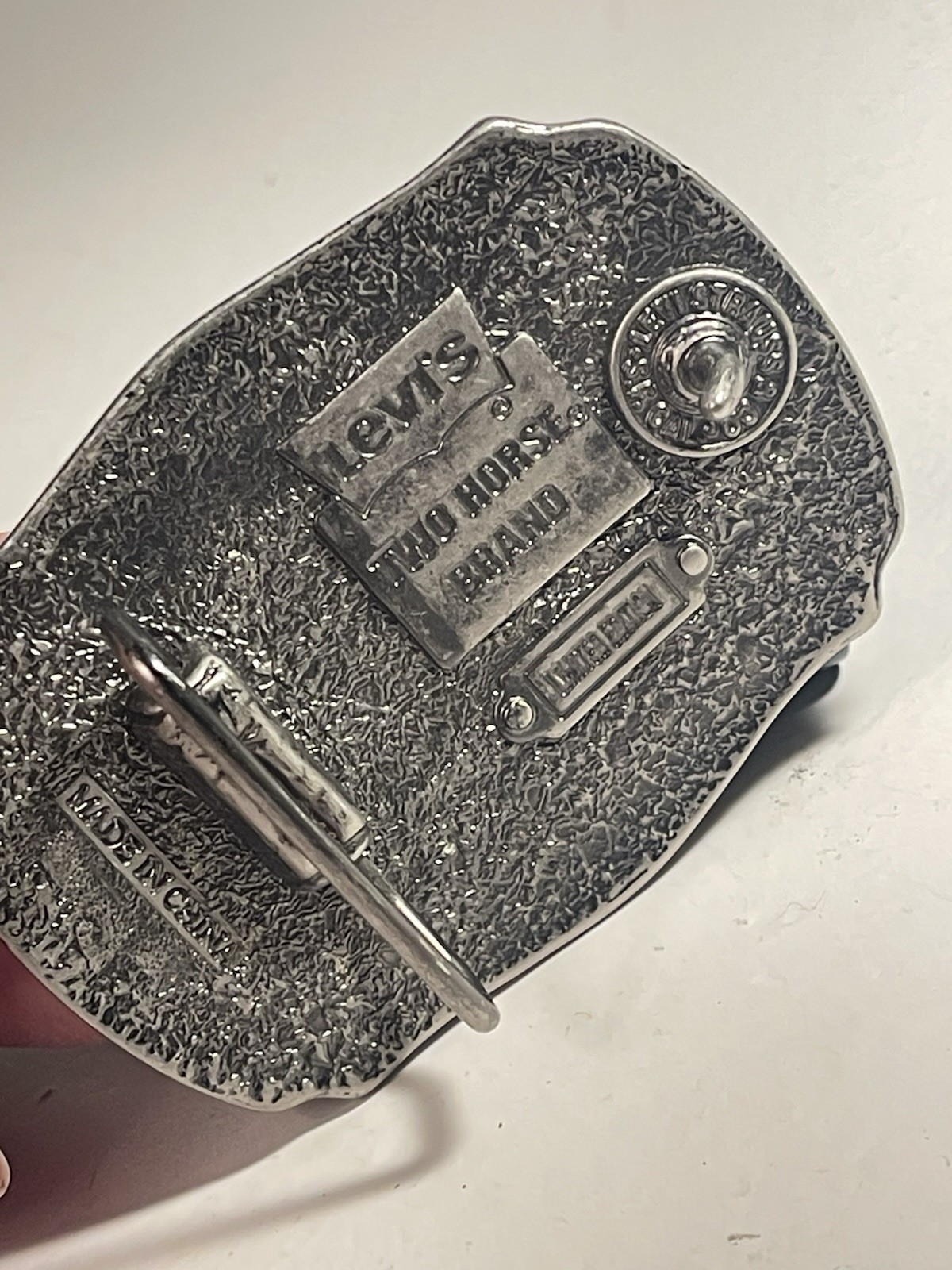 Levi’s Two Horse Logo Silver Tone Metal Belt Buckle 1.5in Rectangular
