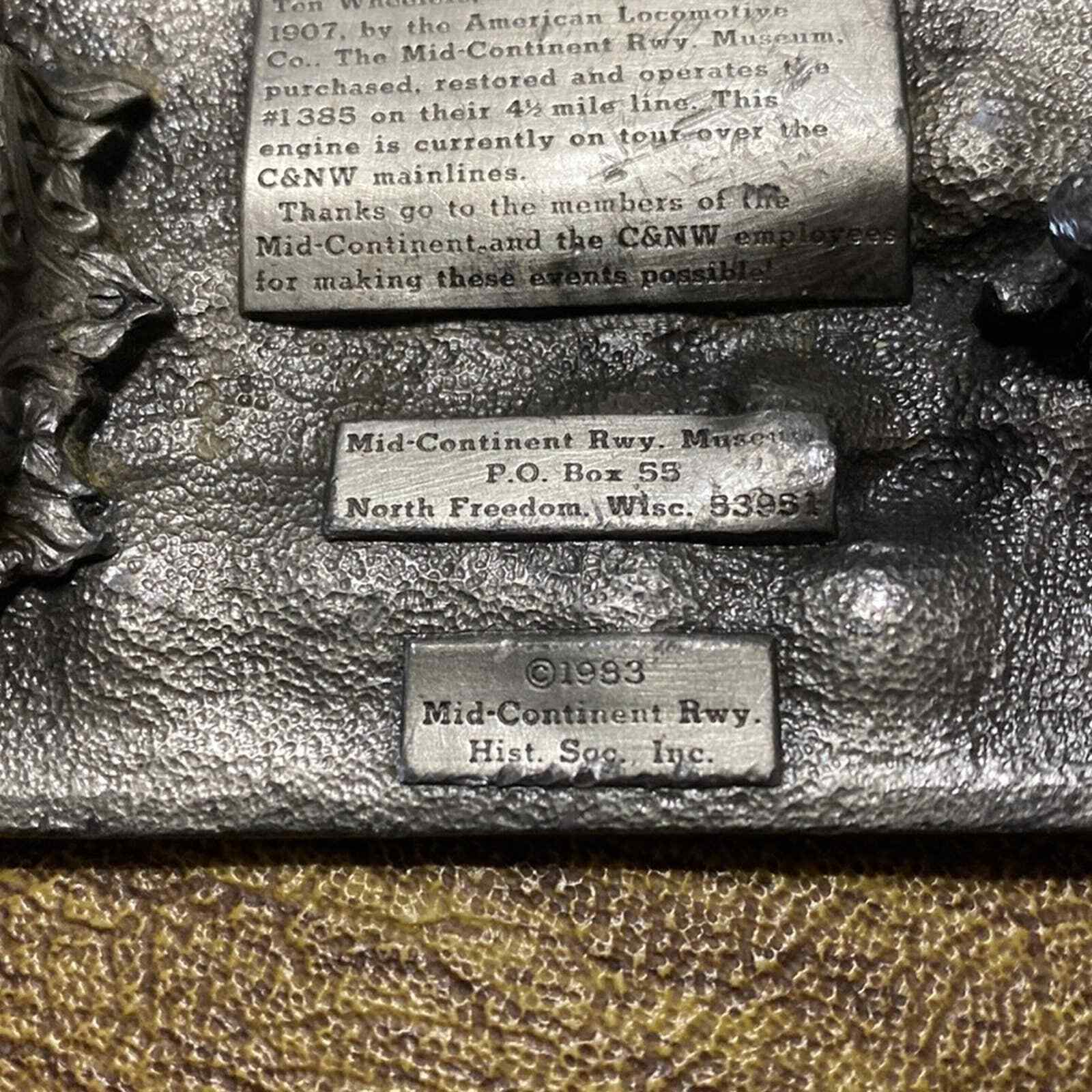 Vintage Pewter Mid Continental Railway Museum Wisconsin Engine Train Belt Buckle