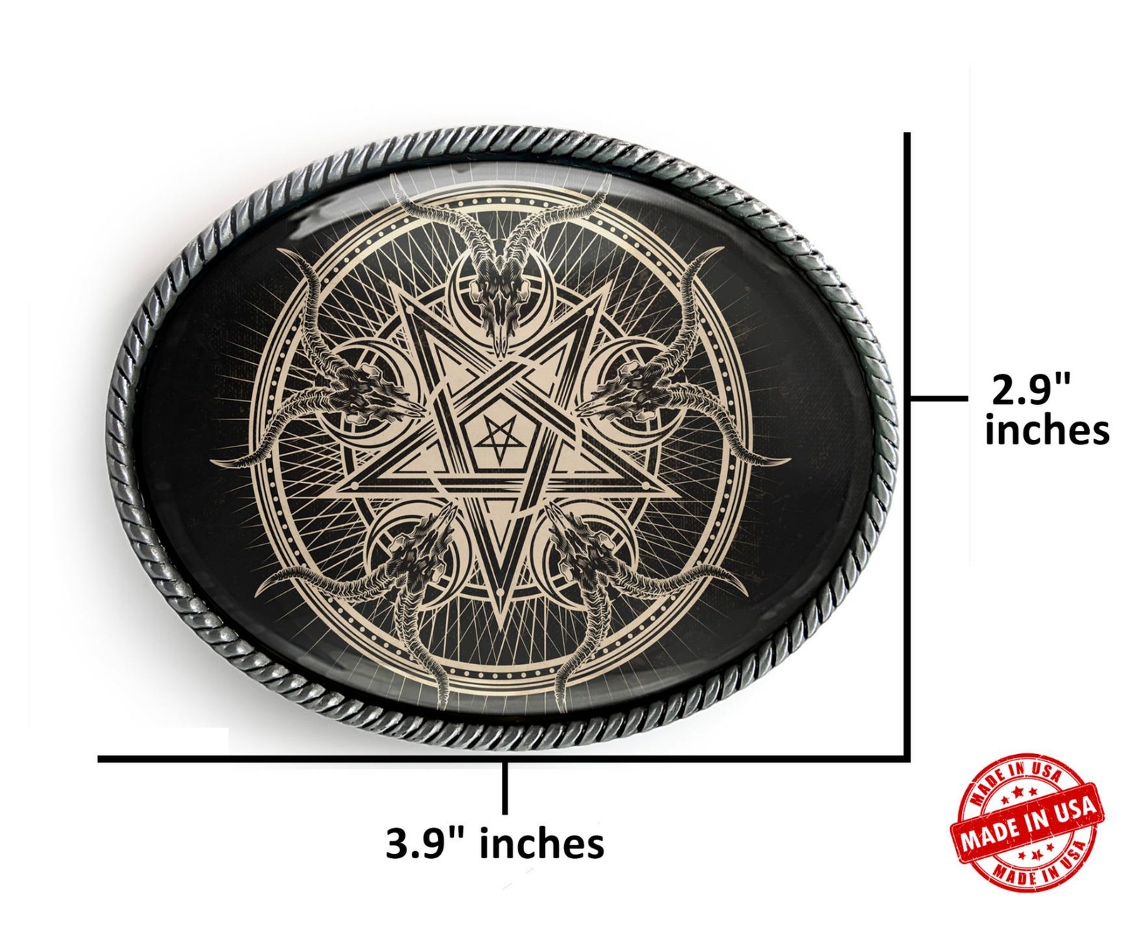 Inverted Pentagram Belt Buckle – Baphomet Goat Head Witchcraft Buckle – 920-SO