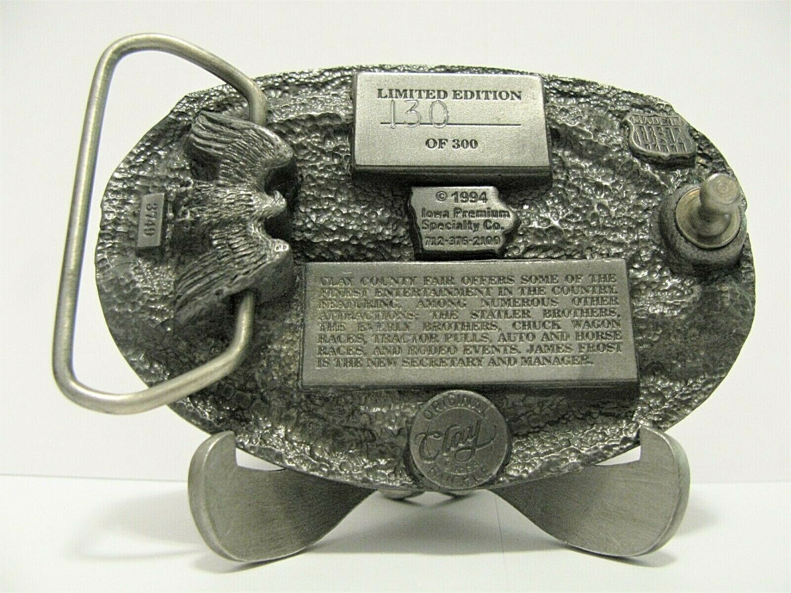 Clay County Fair Spencer Iowa 1994 Pewter Belt Buckle Limited Ed Entertainment