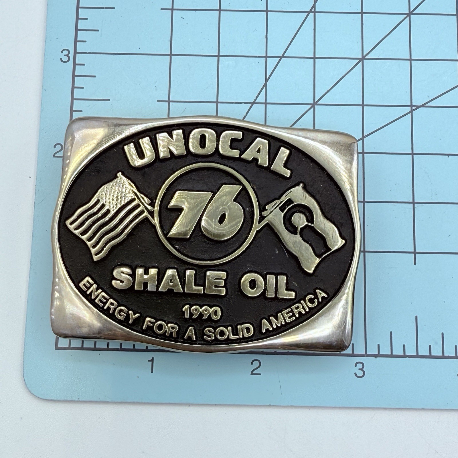 VINTAGE 1989 ***UNOCAL 76***SHALE OIL SILVER BRASS OILFIELD BUCKLE